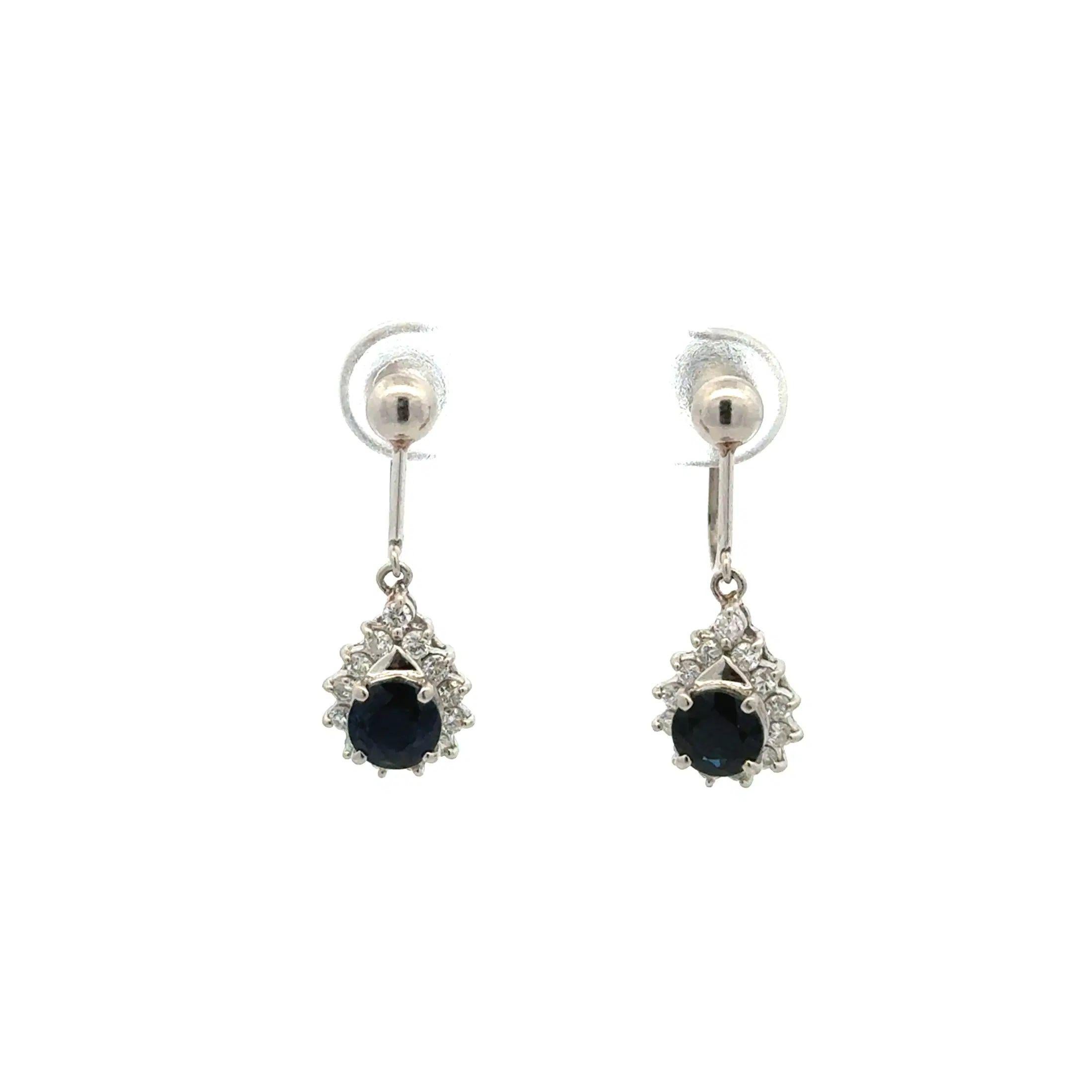Platin Vintage Tropfenohrringe mit Saphiren und Diamanten aus Platin mit Nachlass-Schmuck (Modernistisch) im Angebot