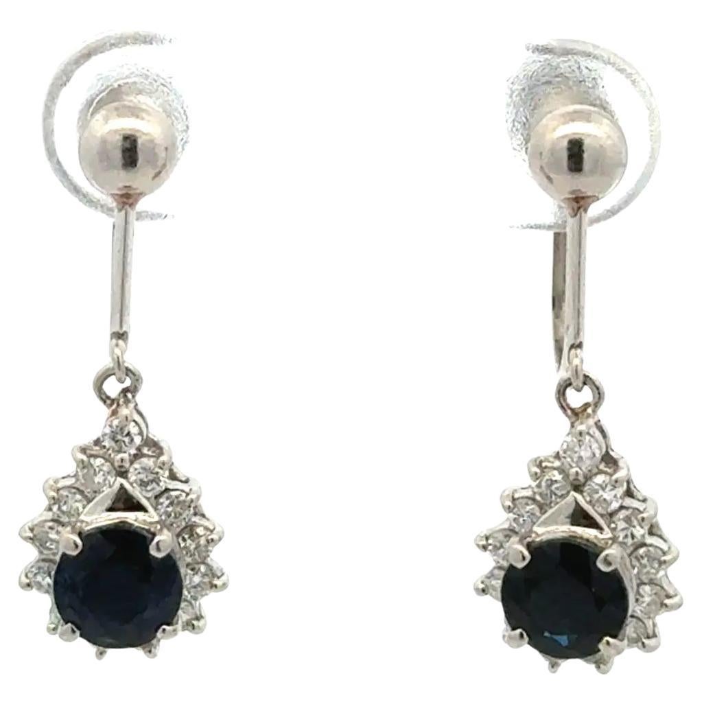 Orecchini a goccia vintage in platino con zaffiro e diamante Estate Jewelry