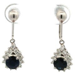 Sapphire and Diamond Platinum Vintage Drop Earrings Estate Fine Jewelry