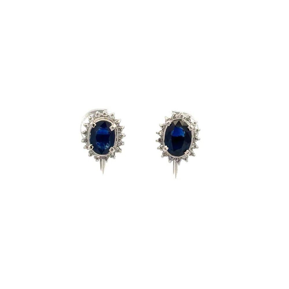 Modernist Sapphire and Diamond Platinum Vintage Earrings Estate Fine Jewelry For Sale