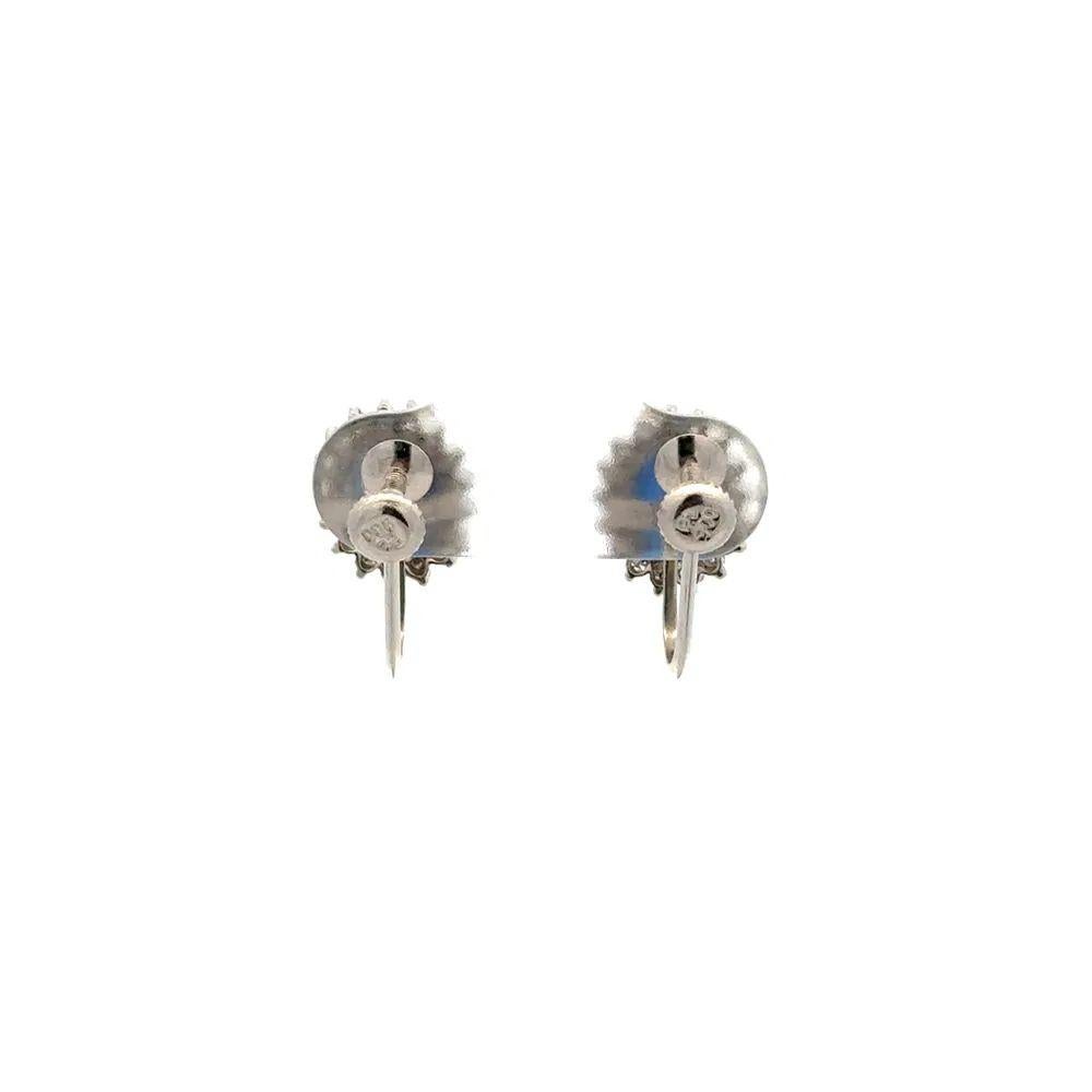 Sapphire and Diamond Platinum Vintage Earrings Estate Fine Jewelry In Excellent Condition For Sale In Montreal, QC