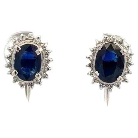 Sapphire and Diamond Platinum Vintage Earrings Estate Fine Jewelry