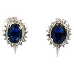 Sapphire and Diamond Platinum Vintage Earrings Estate Fine Jewelry