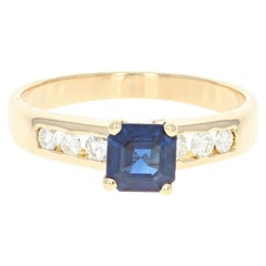 Sapphire and Diamond Ring, 18 Karat Yellow Gold Engagement .89 Carat