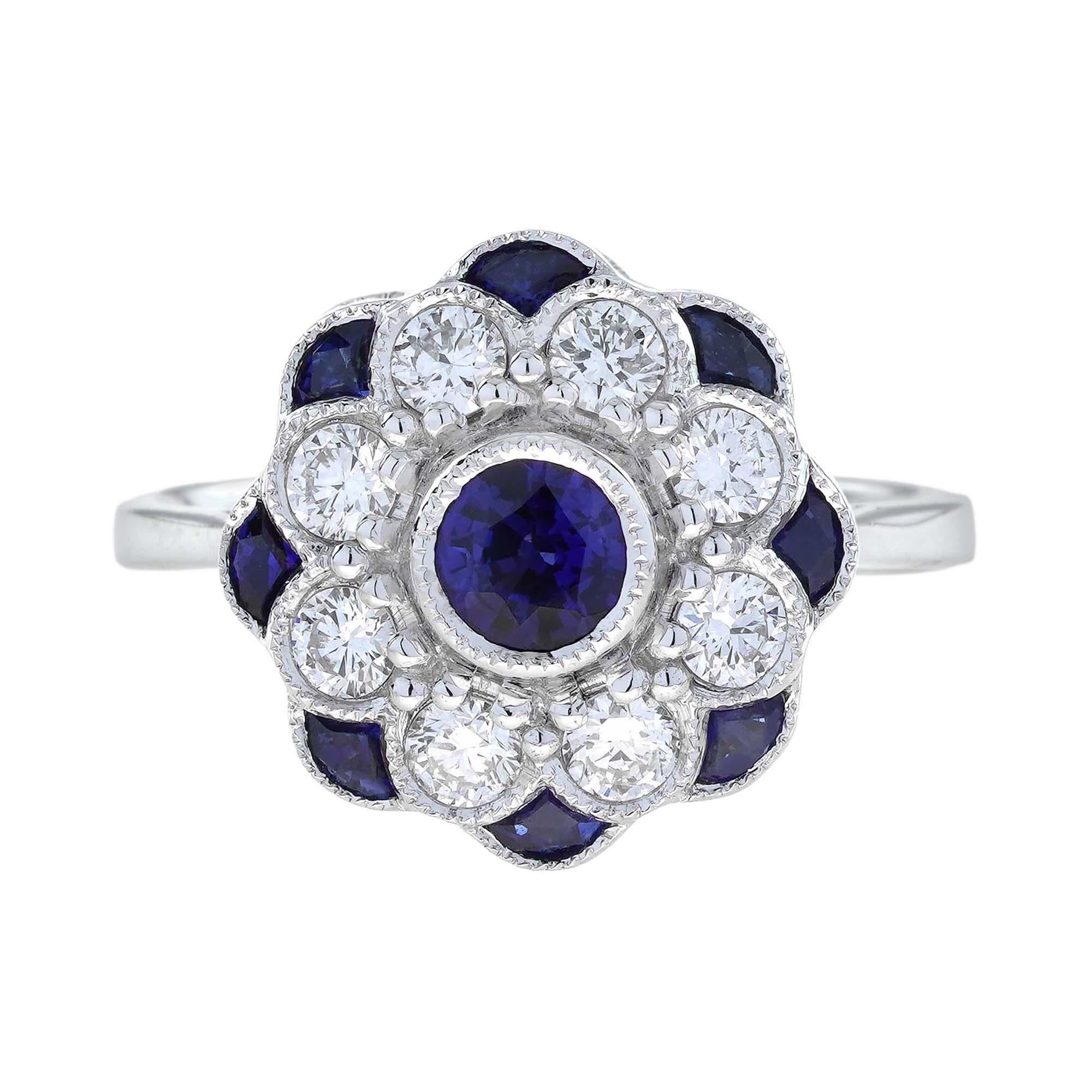Sapphire and Diamond Ring and Stud Earrings Jewelry Set in 18K White Gold For Sale 4