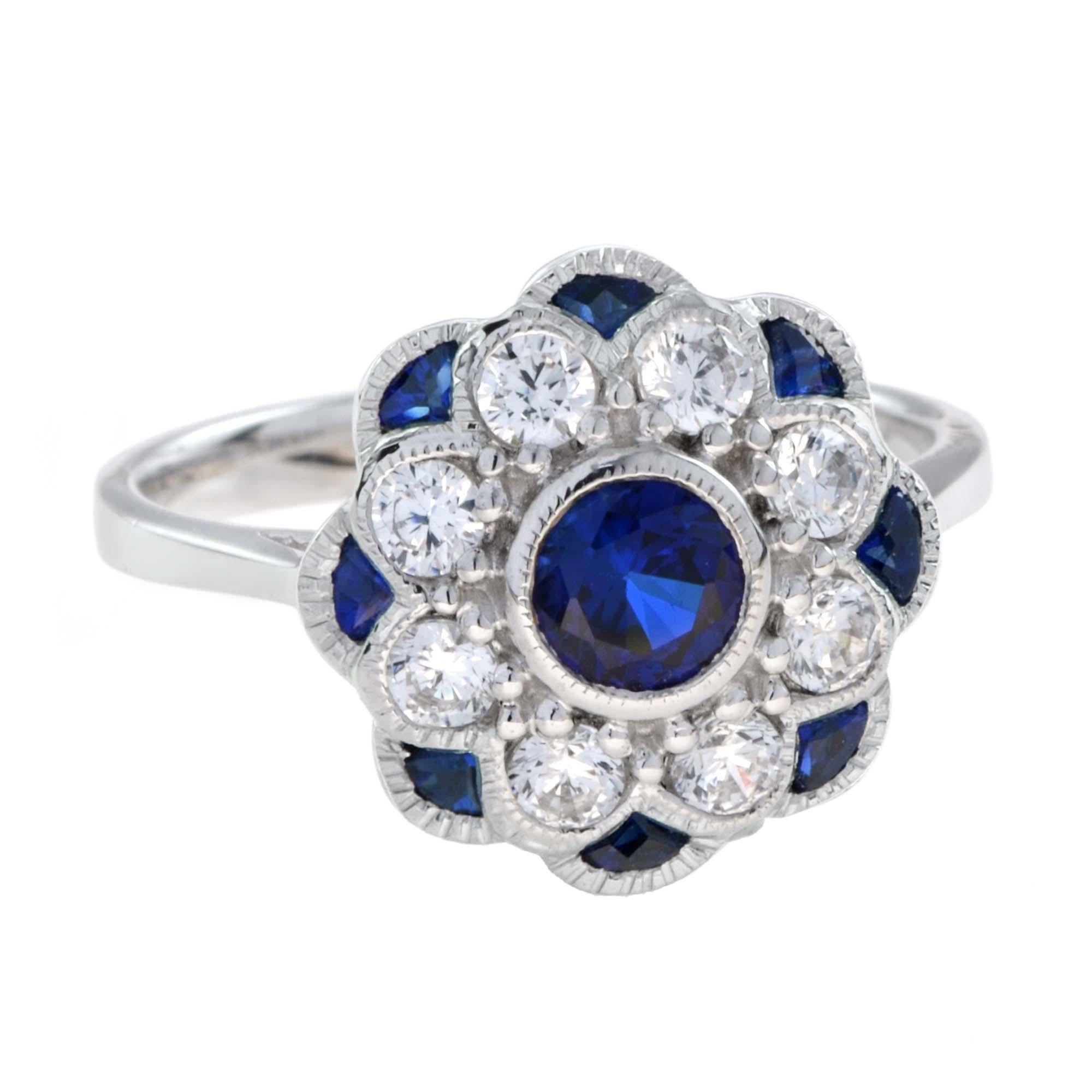 Sapphire and Diamond Ring and Stud Earrings Jewelry Set in 18K White Gold For Sale 5
