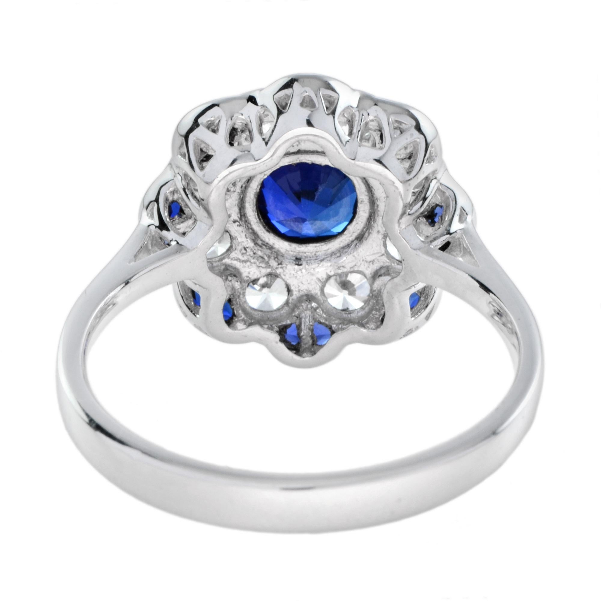 Sapphire and Diamond Ring and Stud Earrings Jewelry Set in 18K White Gold For Sale 7