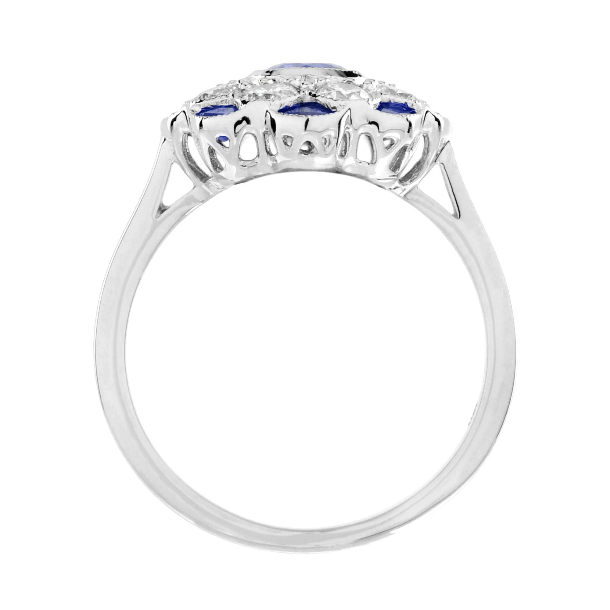 Sapphire and Diamond Ring and Stud Earrings Jewelry Set in 18K White Gold For Sale 8