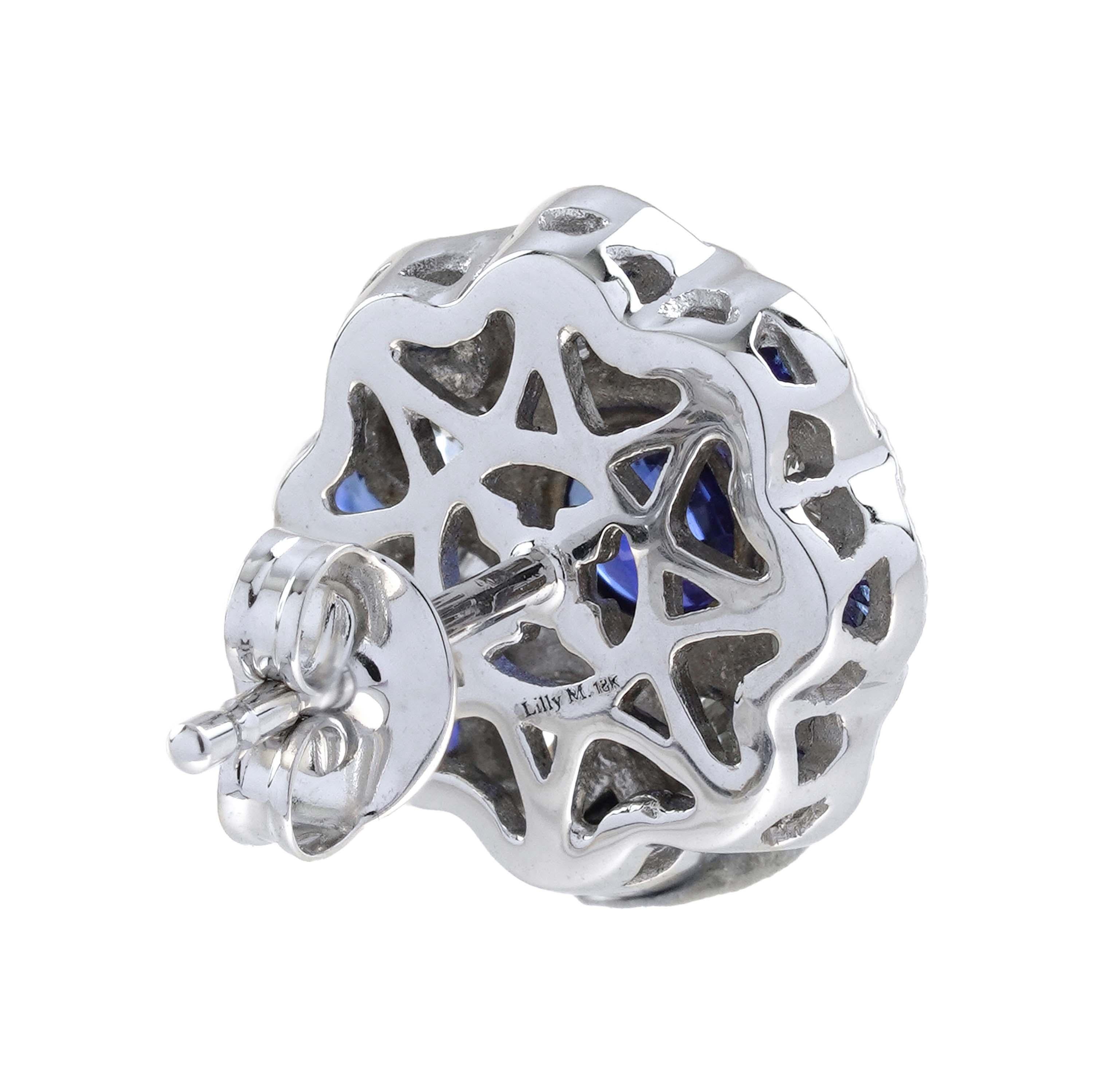 Sapphire and Diamond Ring and Stud Earrings Jewelry Set in 18K White Gold For Sale 1