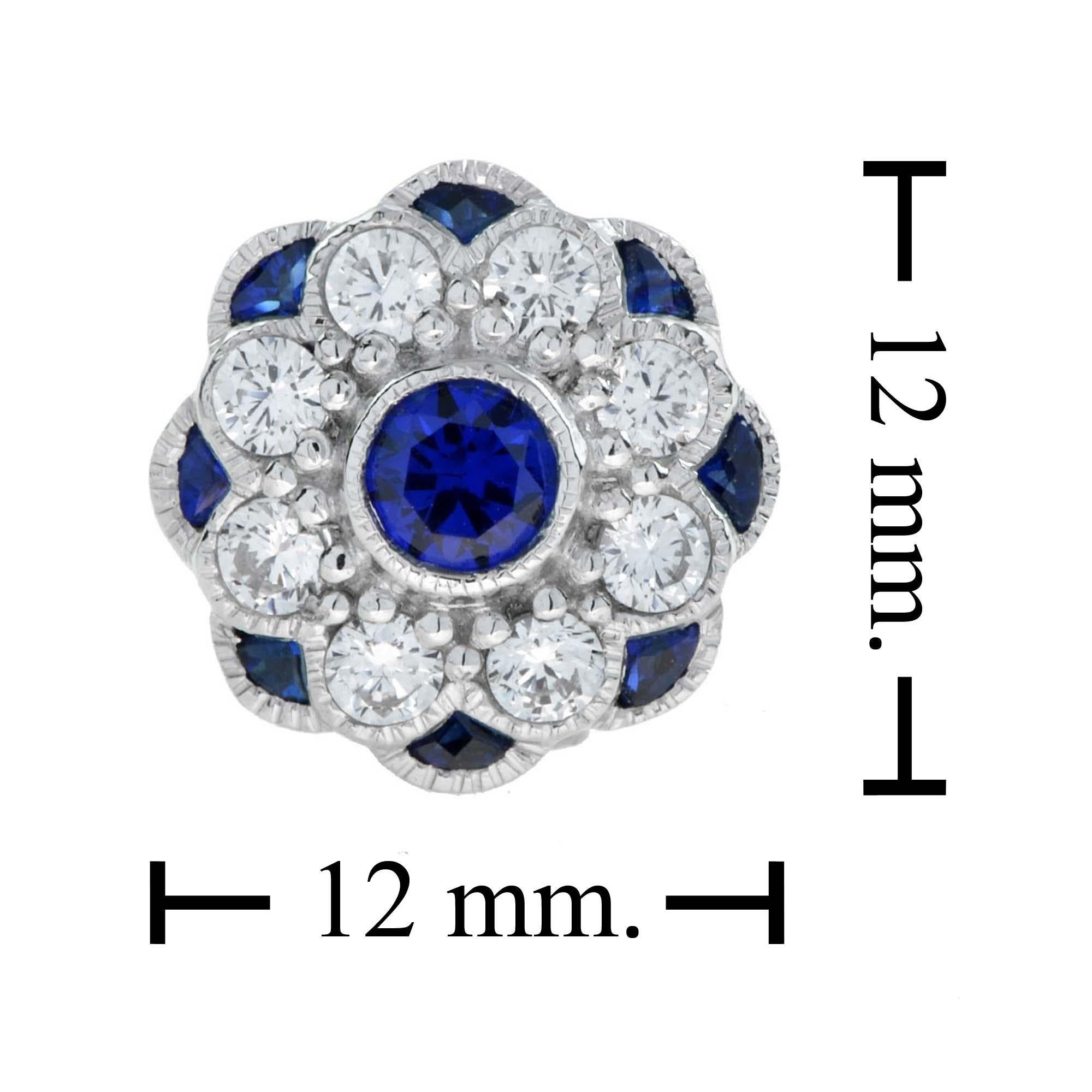 Sapphire and Diamond Ring and Stud Earrings Jewelry Set in 18K White Gold For Sale 2
