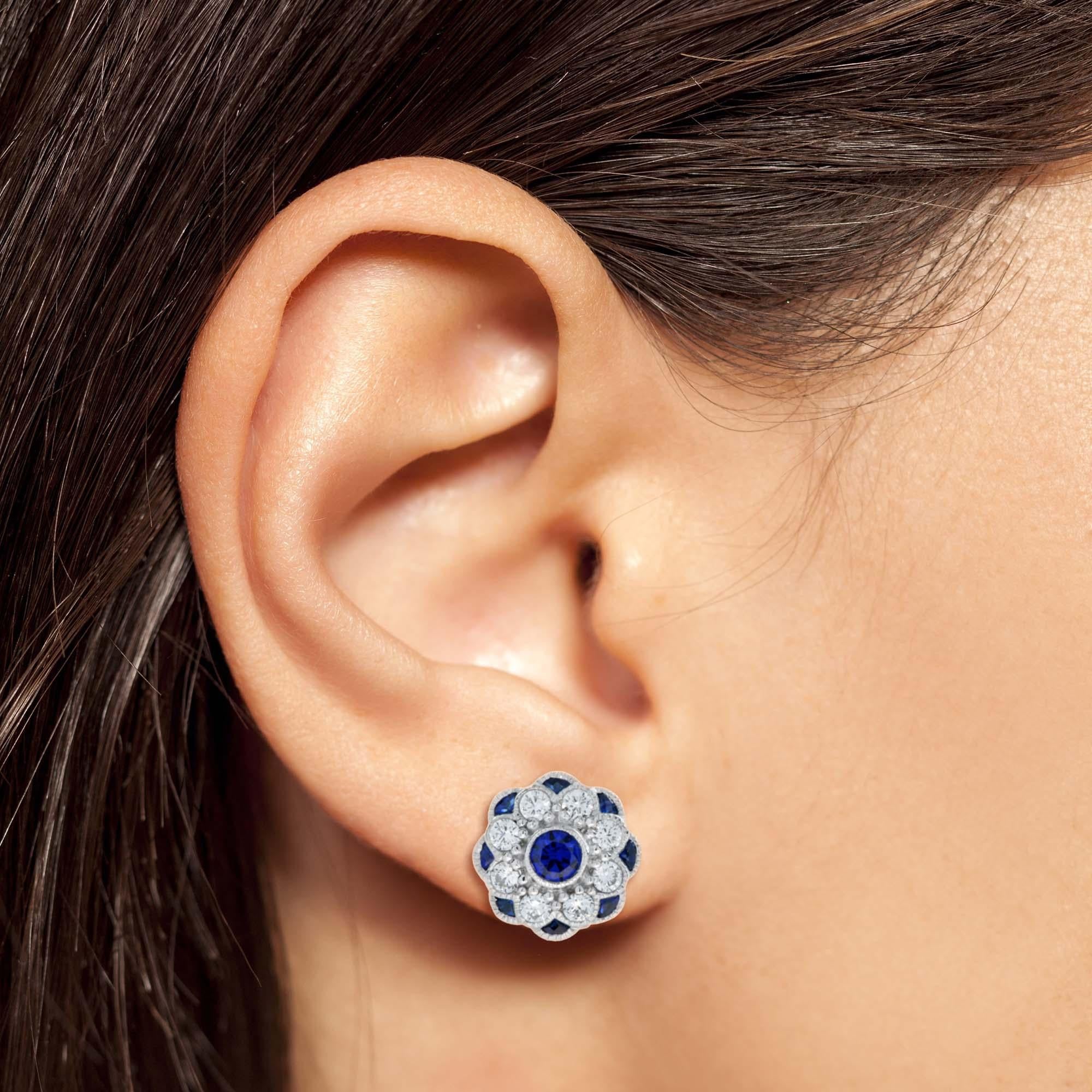 Sapphire and Diamond Ring and Stud Earrings Jewelry Set in 18K White Gold For Sale 3
