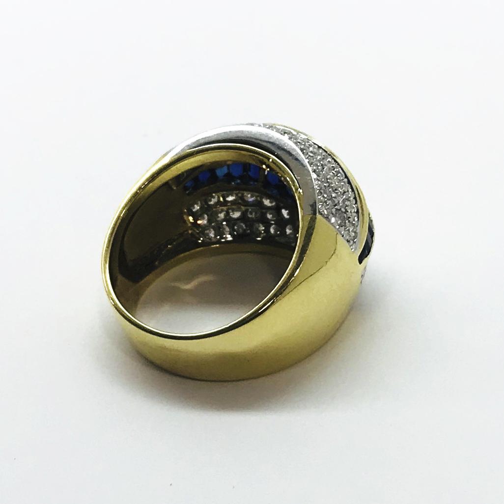 Contemporary Sapphire and Diamond Ring Band Yellow Gold White Gold For Sale