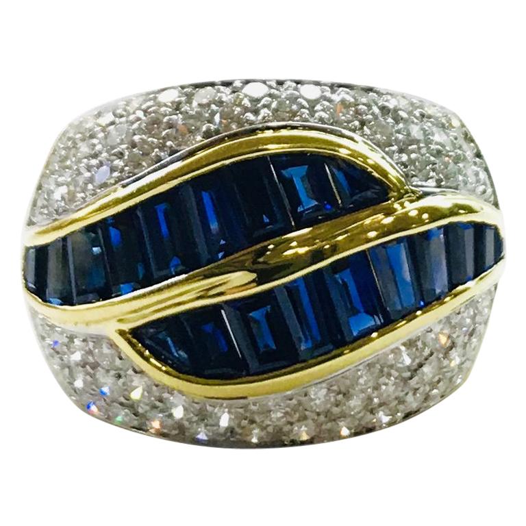 Sapphire and Diamond Ring Band Yellow Gold White Gold For Sale