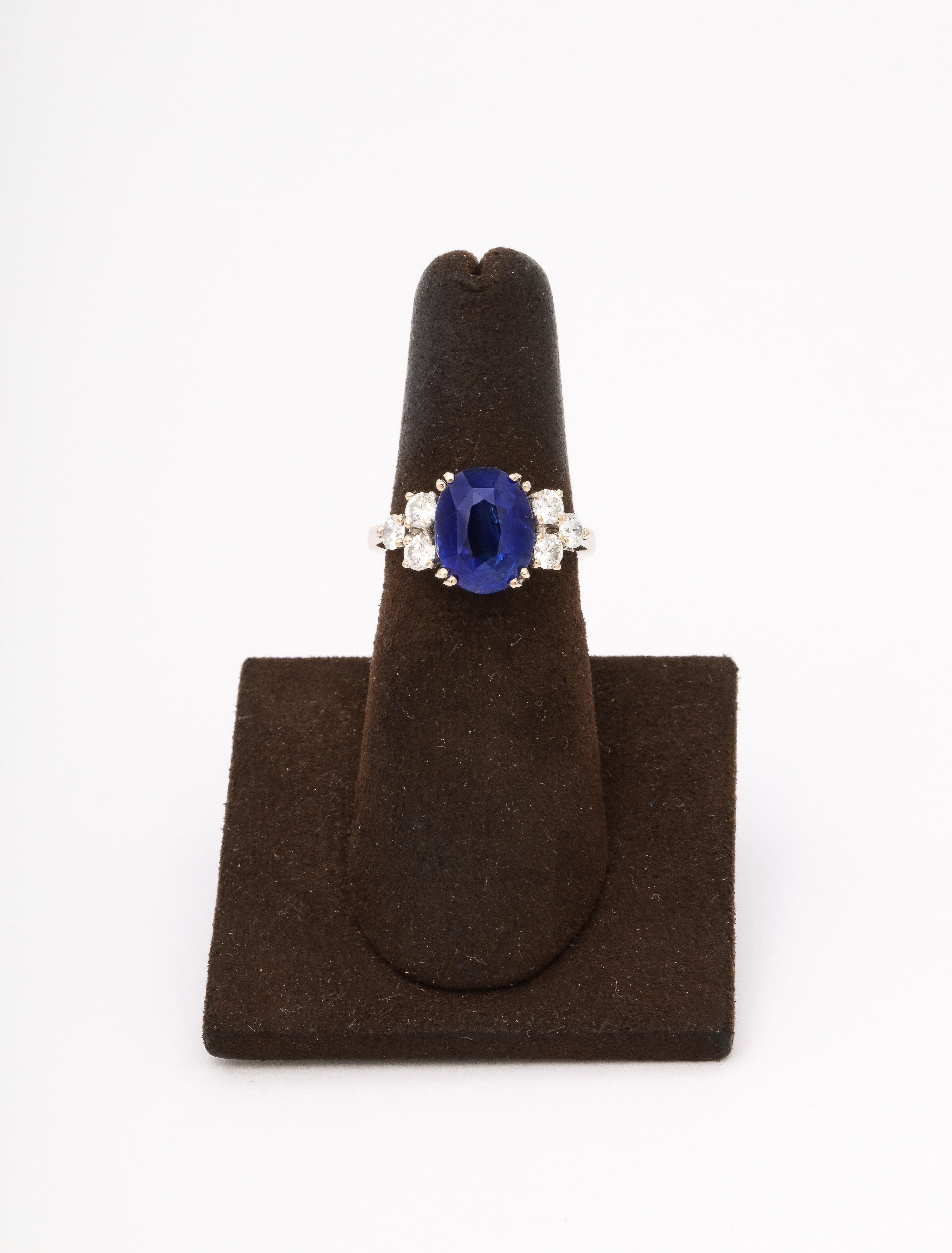 
4.54 carat Certified “Intense Blue” Ceylon Oval Sapphire set with .70 carats of white round brilliant cut diamonds. 

Set in 18k white gold 

The ring is currently a size 5.75 - it can be resized to any finger size. 

Certified by Christian