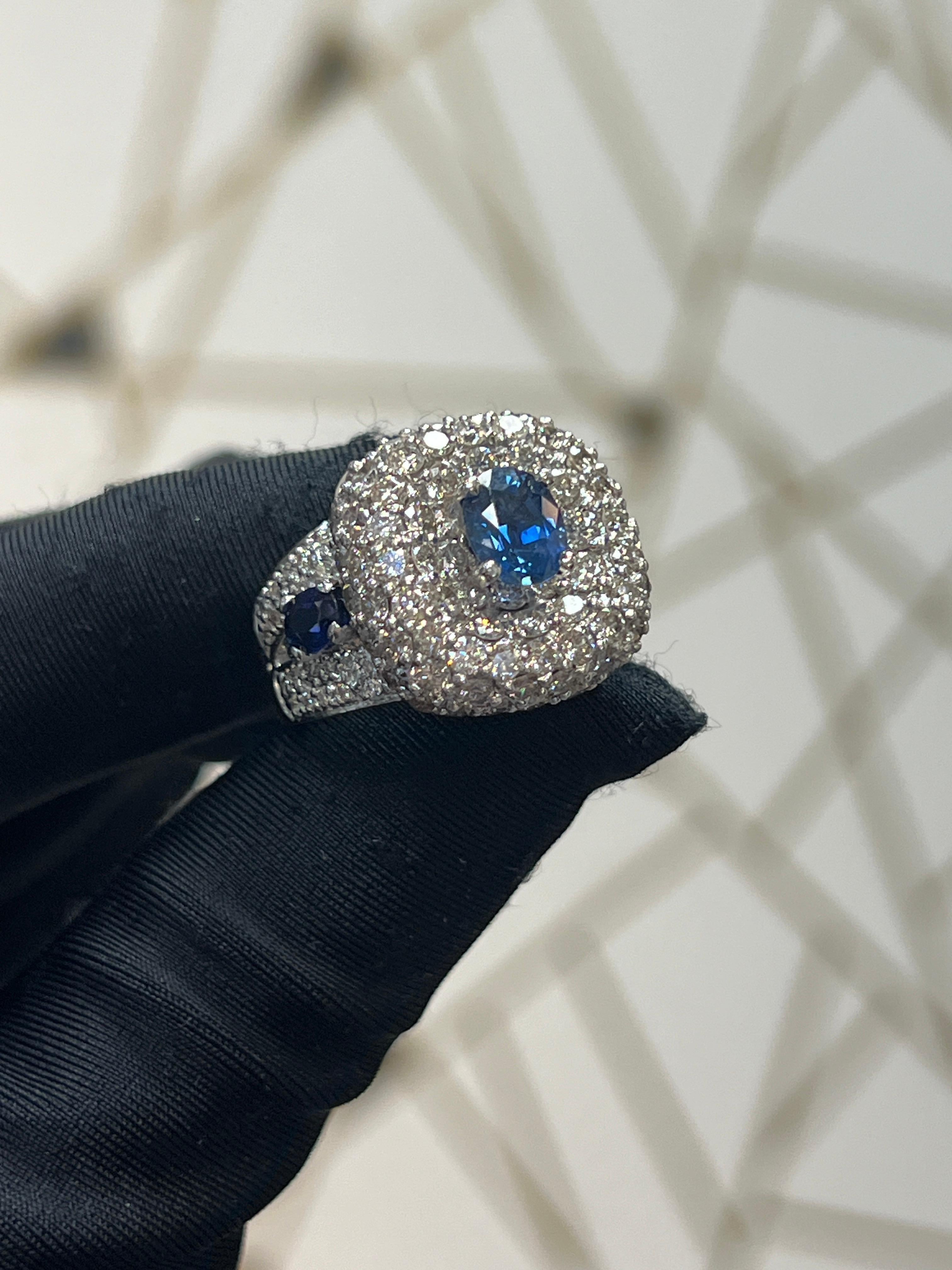 Mixed Cut Sapphire and Diamond Ring For Sale