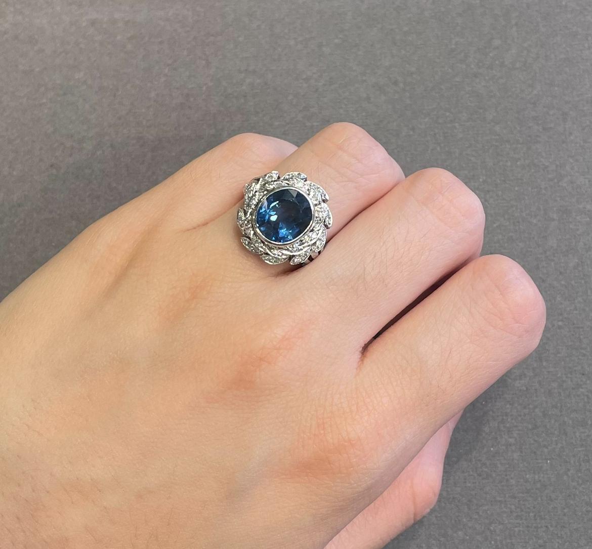 Saphir- und Diamantring (Gemischter Schliff) im Angebot