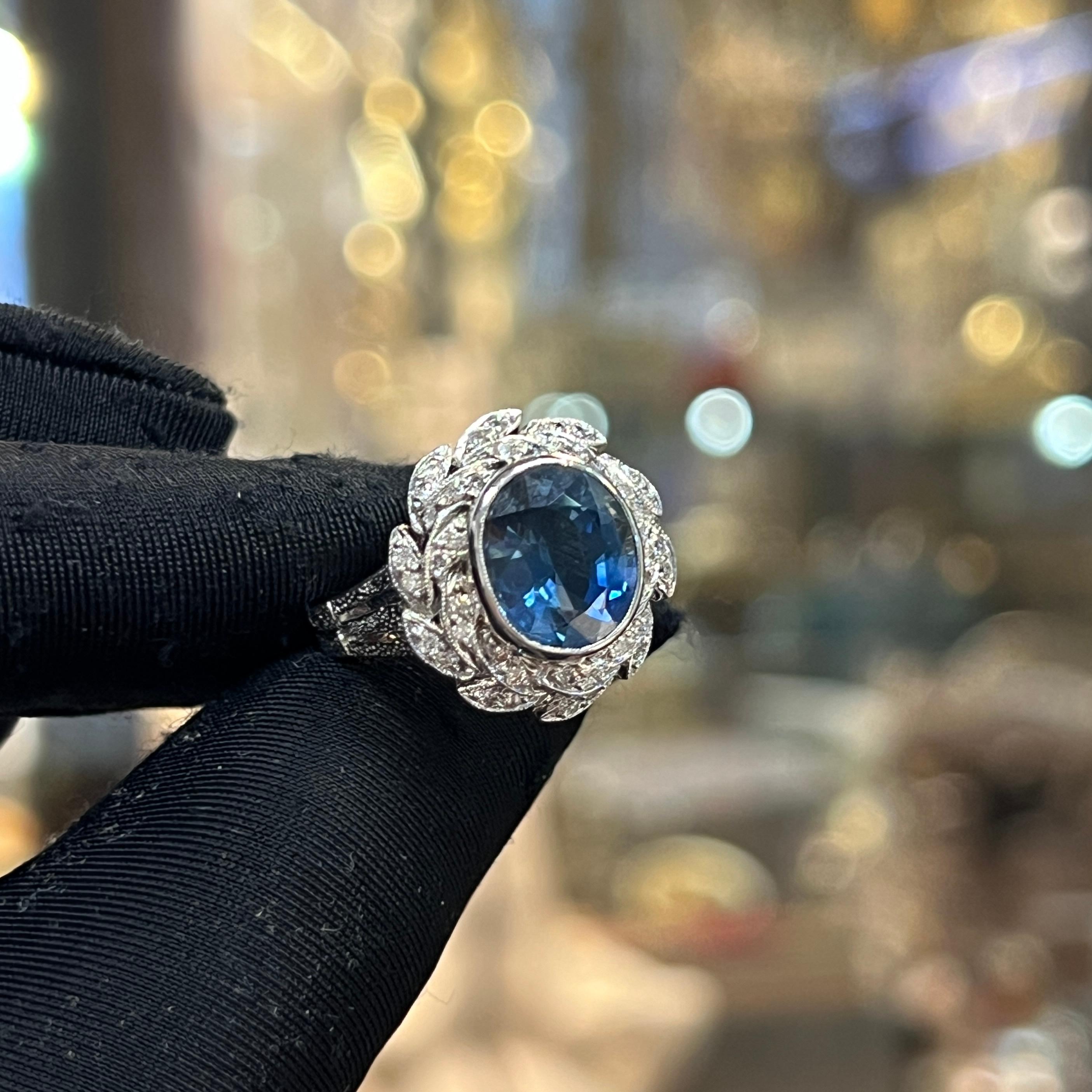 Saphir- und Diamantring im Zustand „Hervorragend“ im Angebot in New York, NY