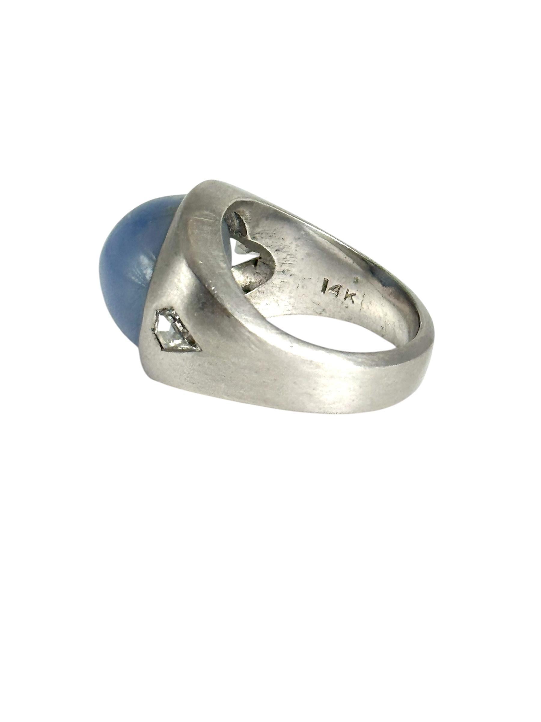 Ring aus 14 Karat Weißgold mit Saphir und Diamant Herren im Angebot