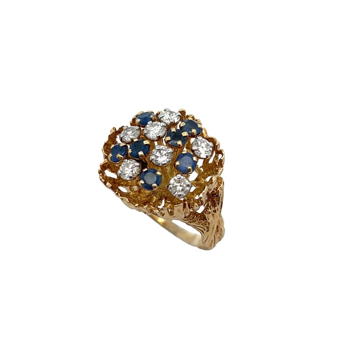 Sapphire and Diamond Flower Bouquet Ring For Sale 1