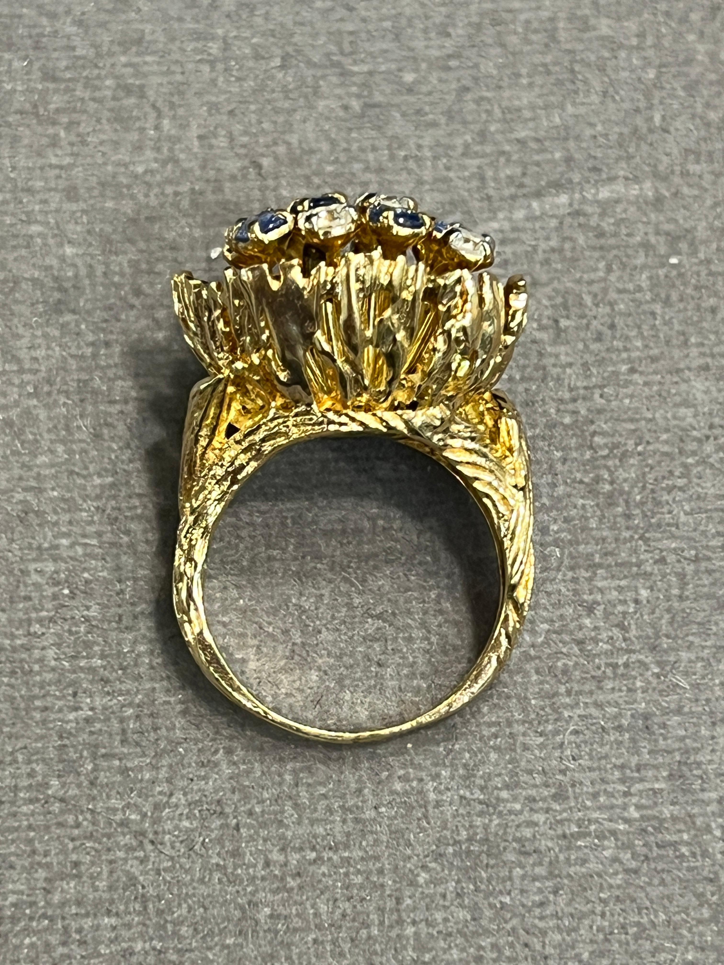 Sapphire and Diamond Flower Bouquet Ring For Sale 2