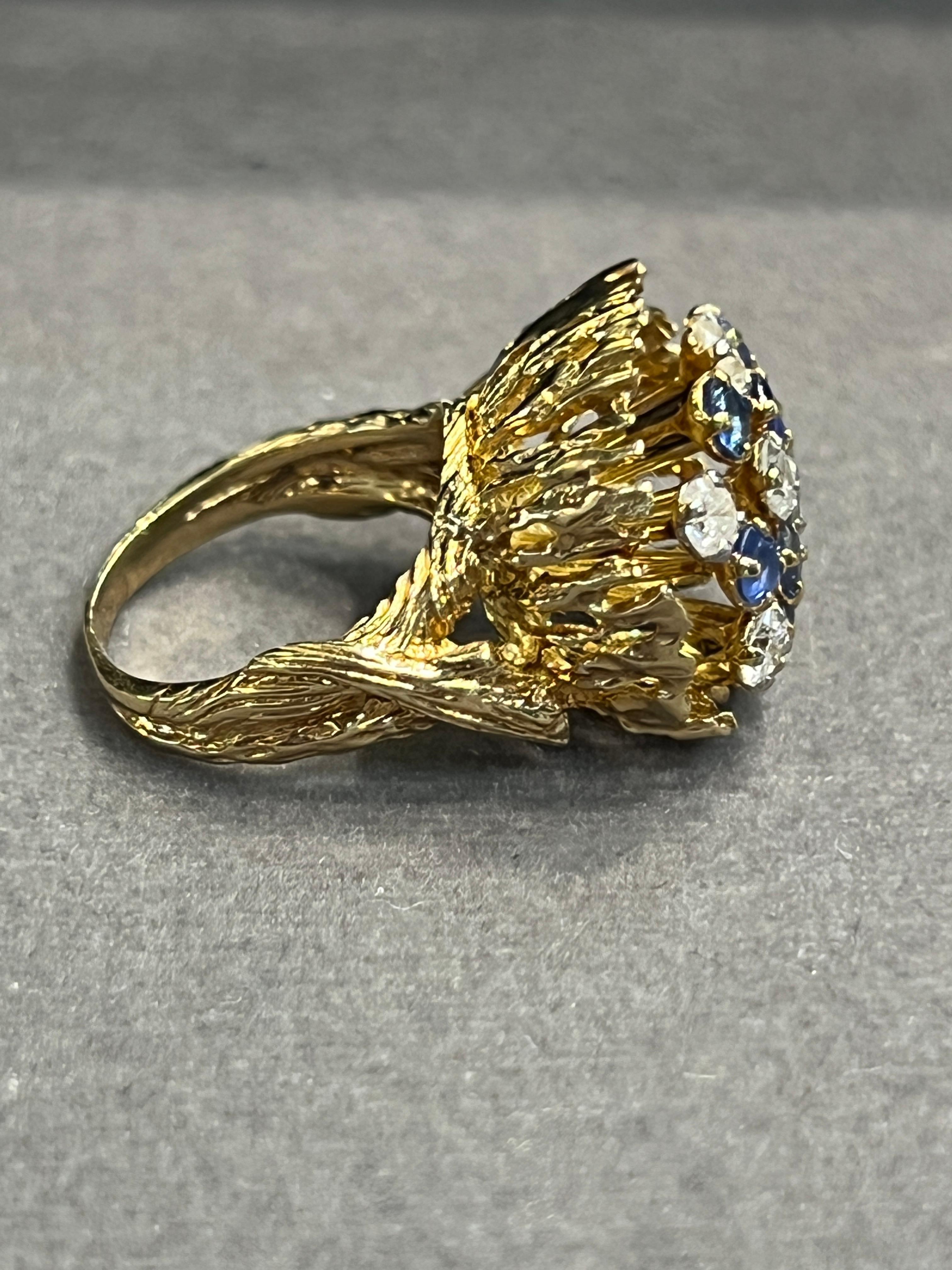Sapphire and Diamond Flower Bouquet Ring For Sale 3