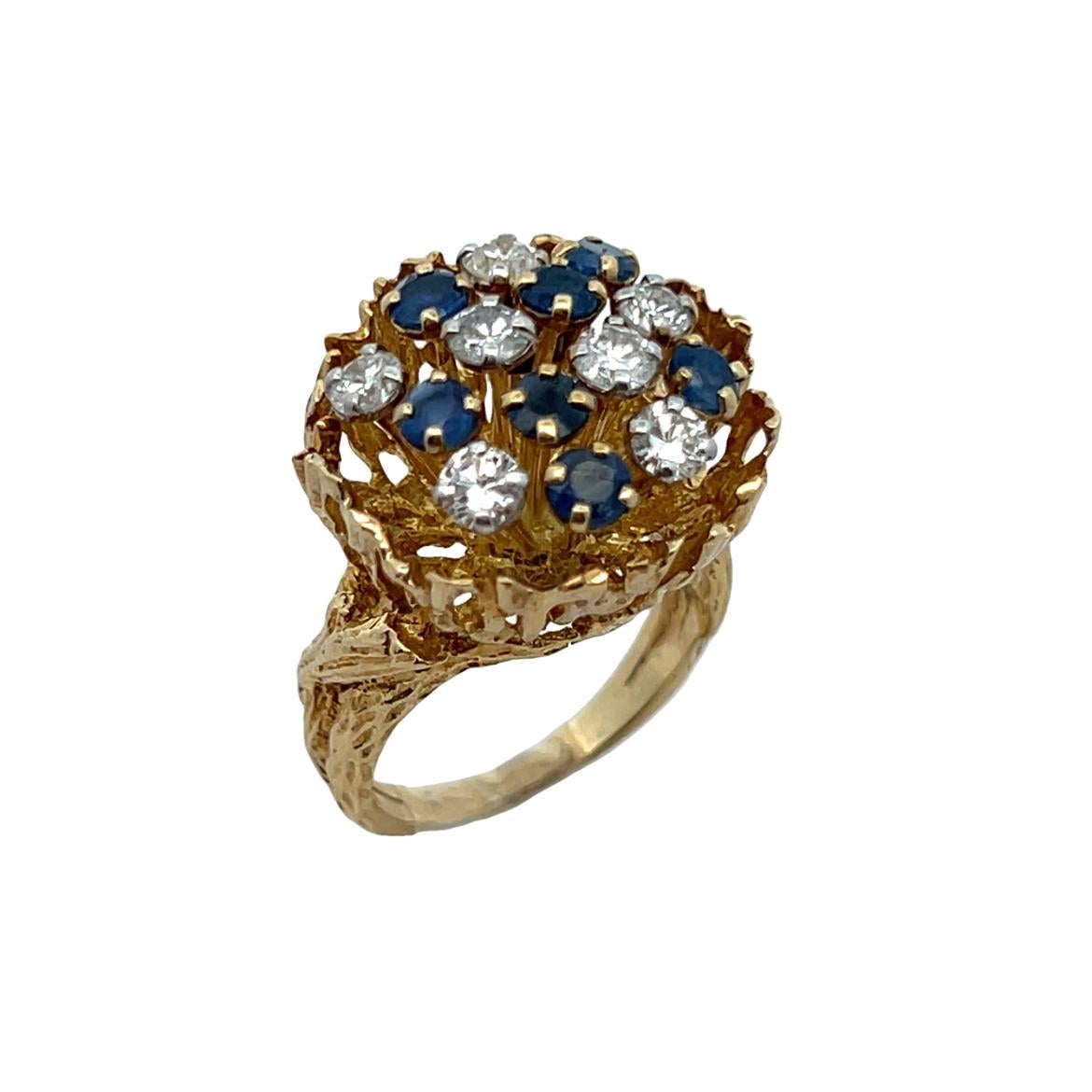 Sapphire and Diamond Flower Bouquet Ring For Sale 4