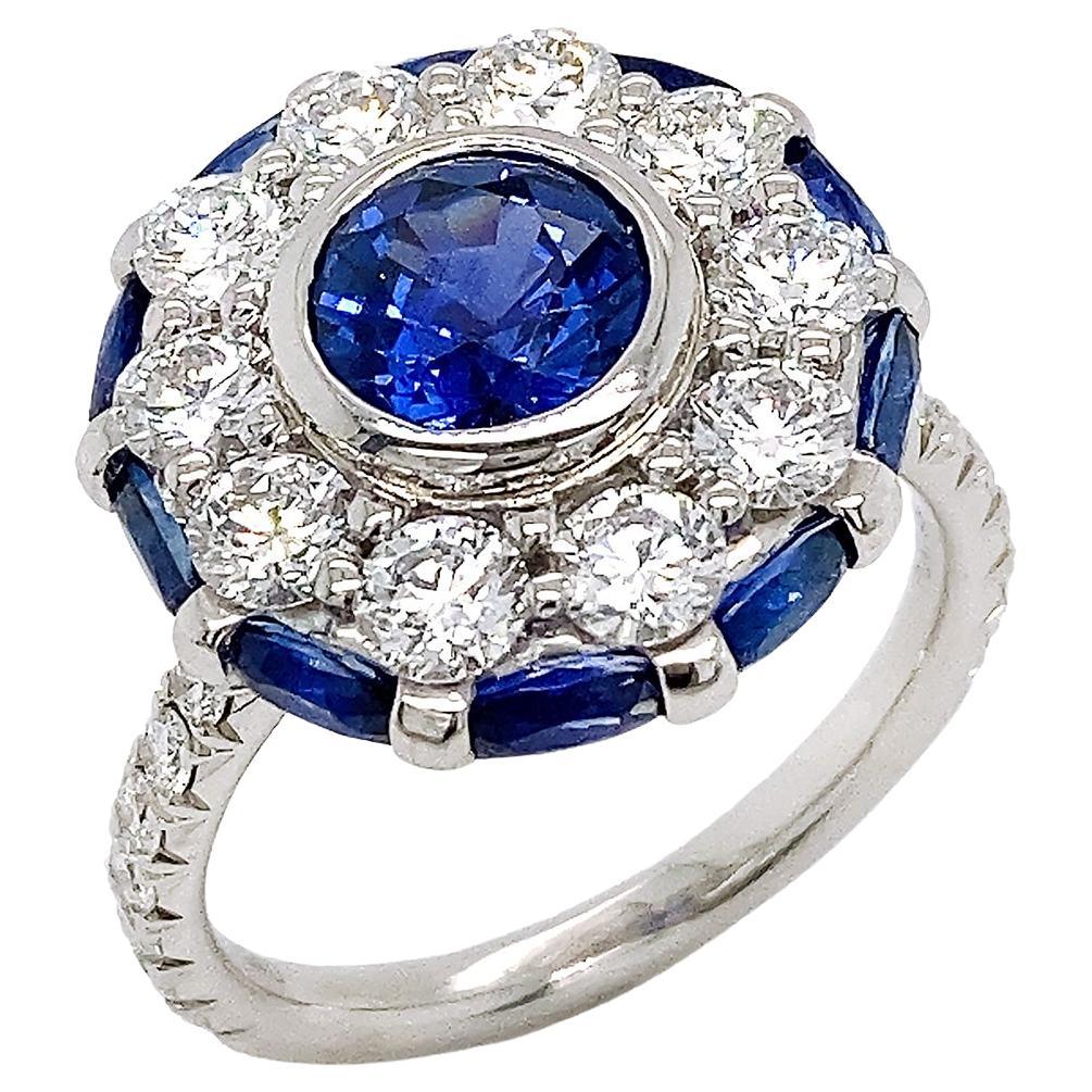 Platinum Sapphire and Diamond Halo Ring