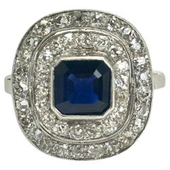 Platinum and White Gold Sapphire and Diamond Ring