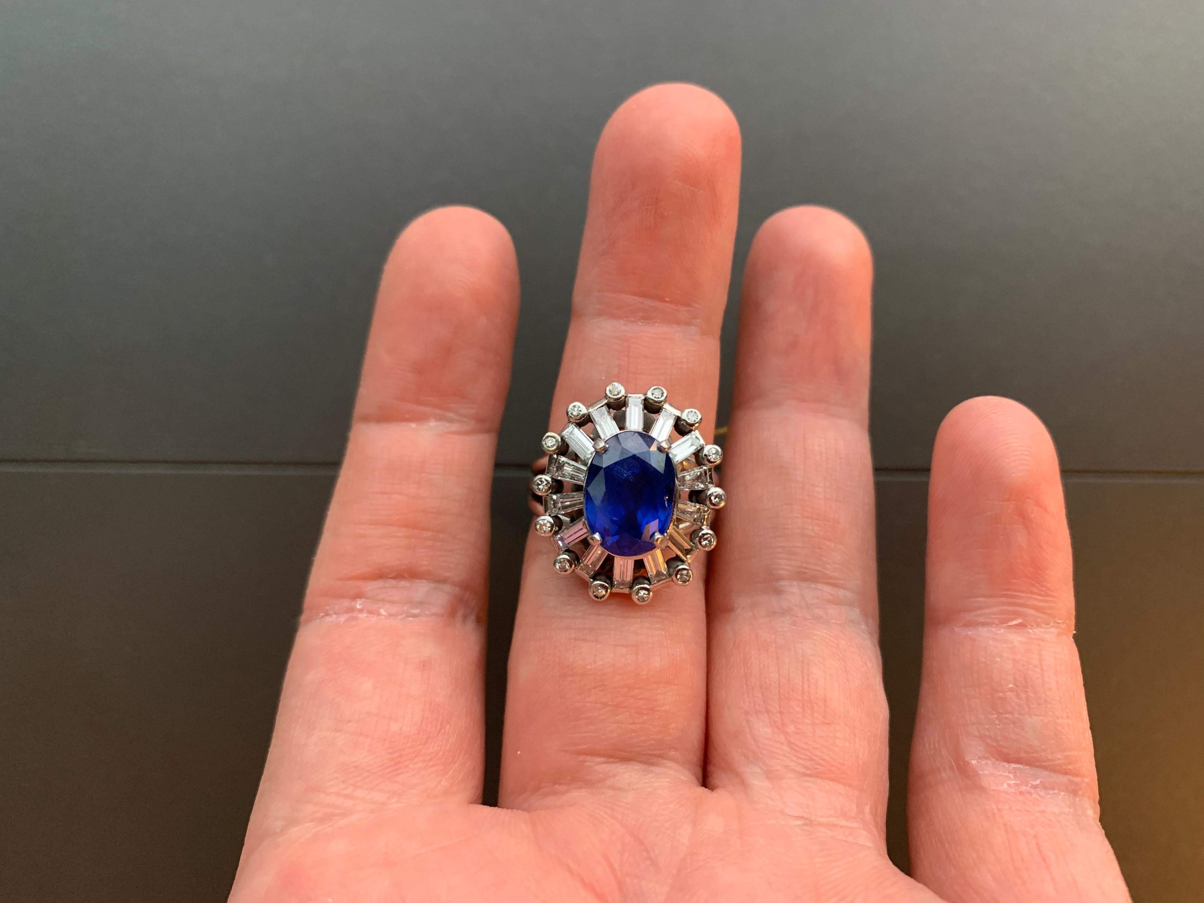 Oval Cut Certified Burmese Sapphire and Diamond Ring