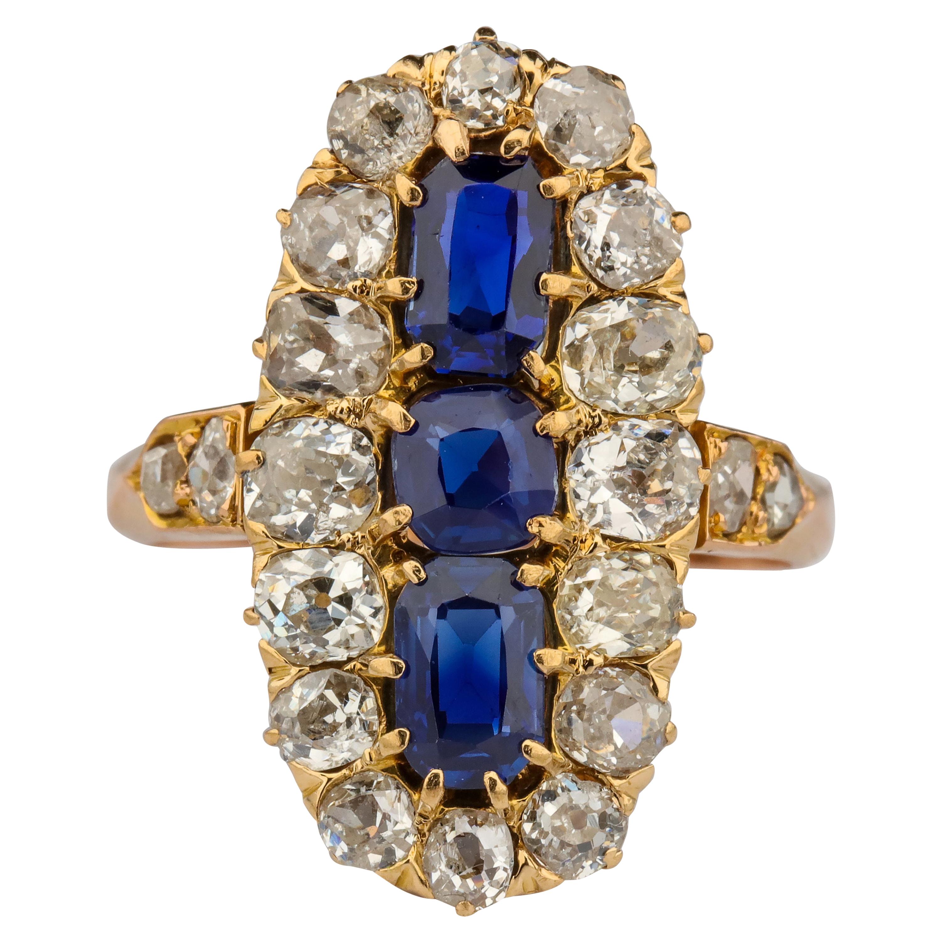 Sapphire and Diamond Ring GIA Certified No-Heat Edwardian Era
