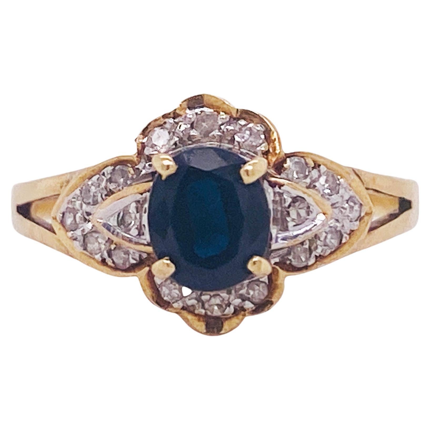 Sapphire and Diamond Ring in 14K Yellow Gold .75 Carat Sapphire For Sale