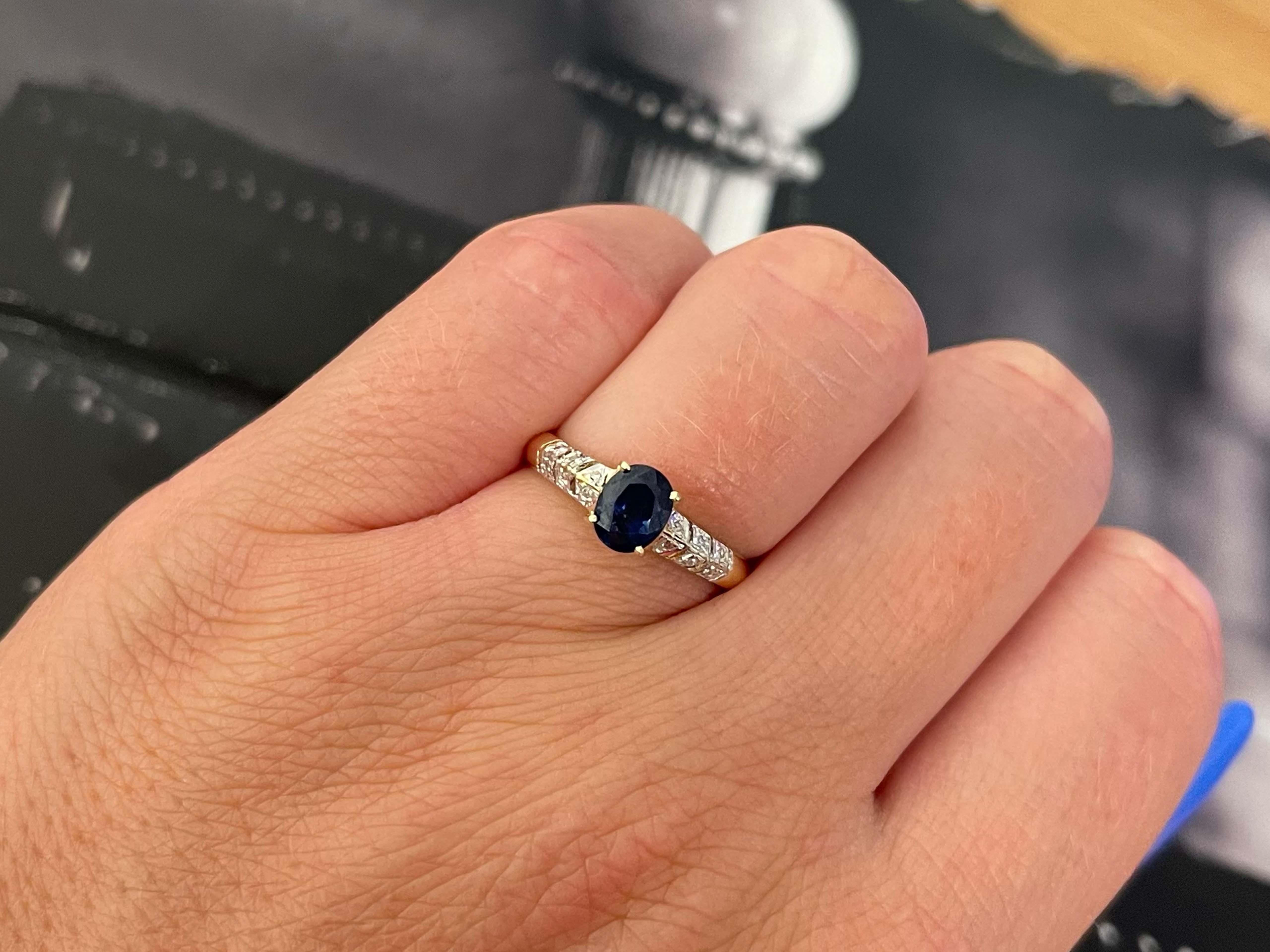 Item Specifications:

Metal: 14K Yellow Gold

Style: Statement Ring

Ring Size: 6.25 (resizing available for a fee)

Total Weight: 1.9 Grams

Ring Height: 6.25 mm

Gemstone Specifications:

Gemstone: 1 blue sapphire

Shape: oval

Sapphire
