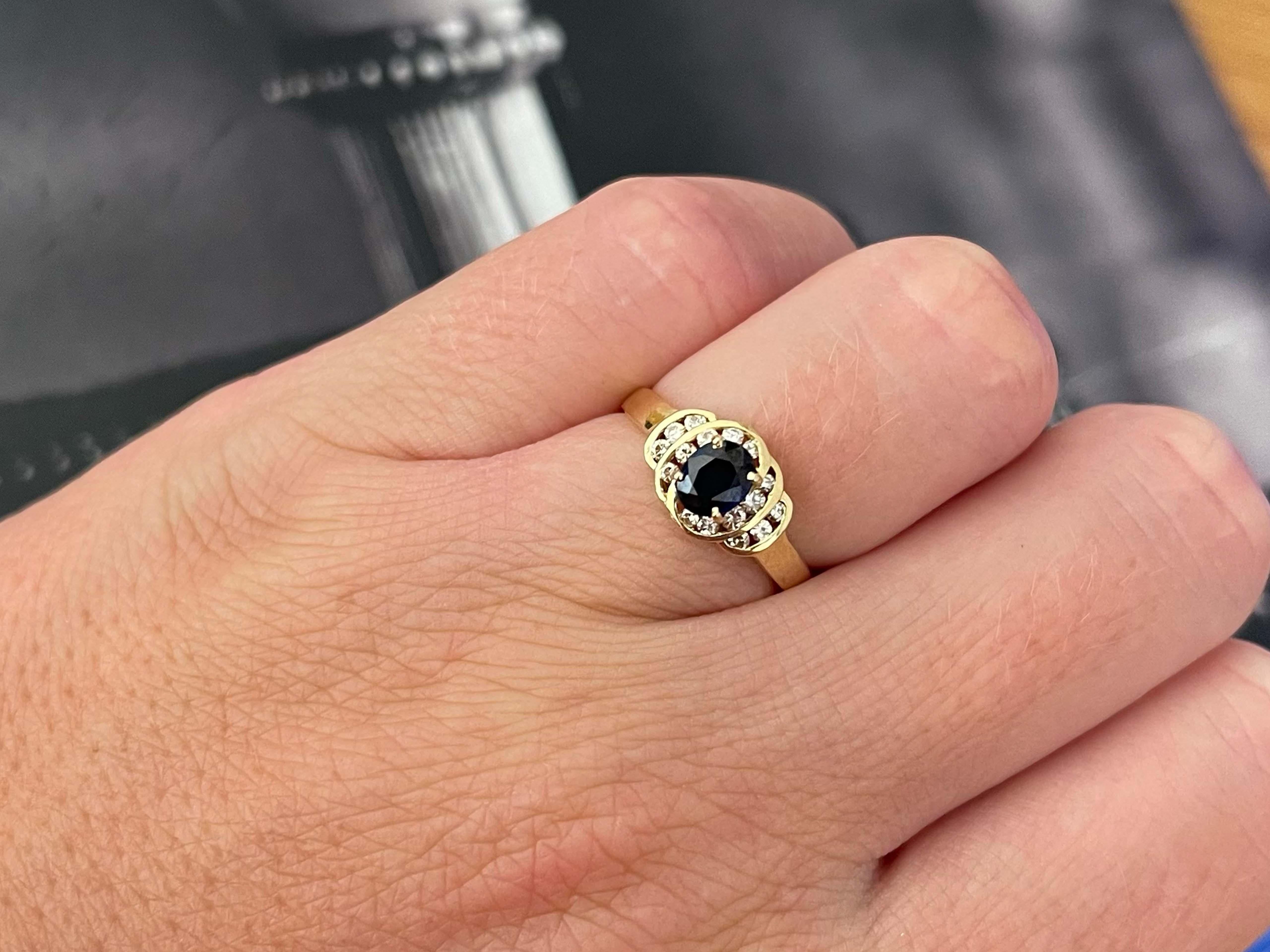 Item Specifications:

Metal: 14K Yellow Gold

Style: Statement Ring

Ring Size: 6 (resizing available for a fee)

Total Weight: 2.1 Grams

Ring Height: 7.76 mm

Gemstone Specifications:

Gemstone: 1 blue sapphire

Shape: oval

Sapphire Measurements: