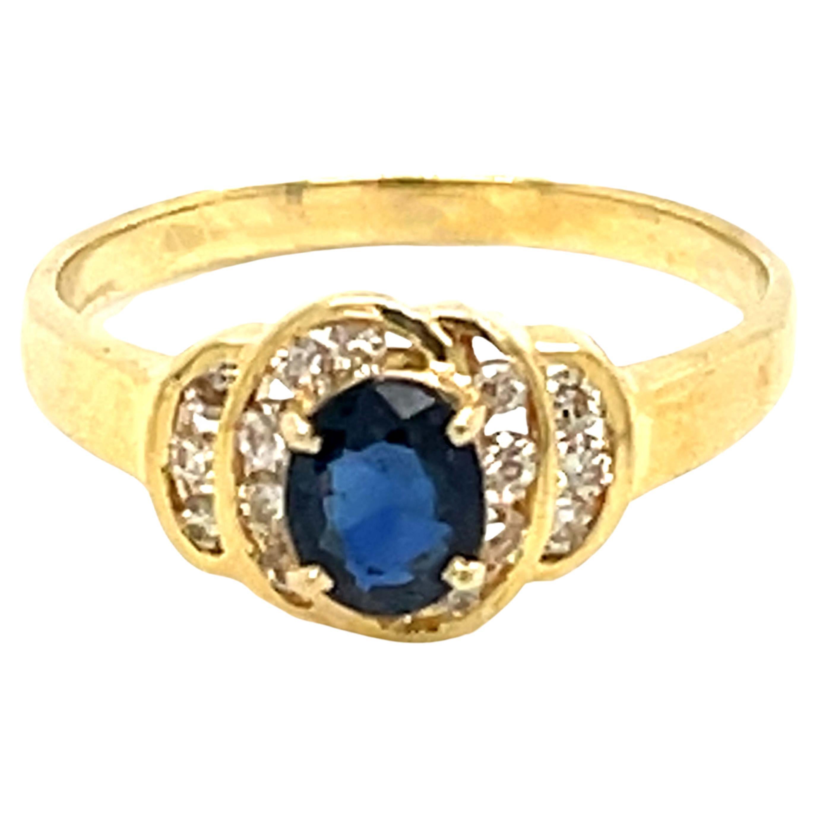Saphir und Diamant Ring in 14k Gelbgold im Angebot