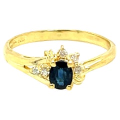 Bague avec saphir et diamant en or jaune 14k