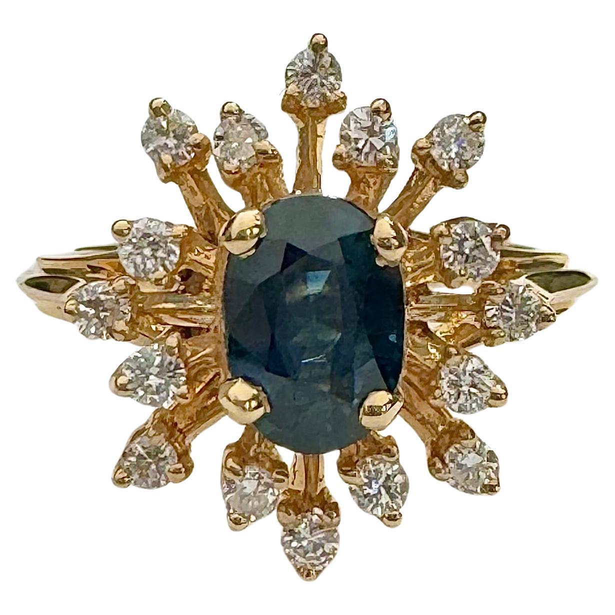 Saphir und Diamant Ring in 14k Gelbgold