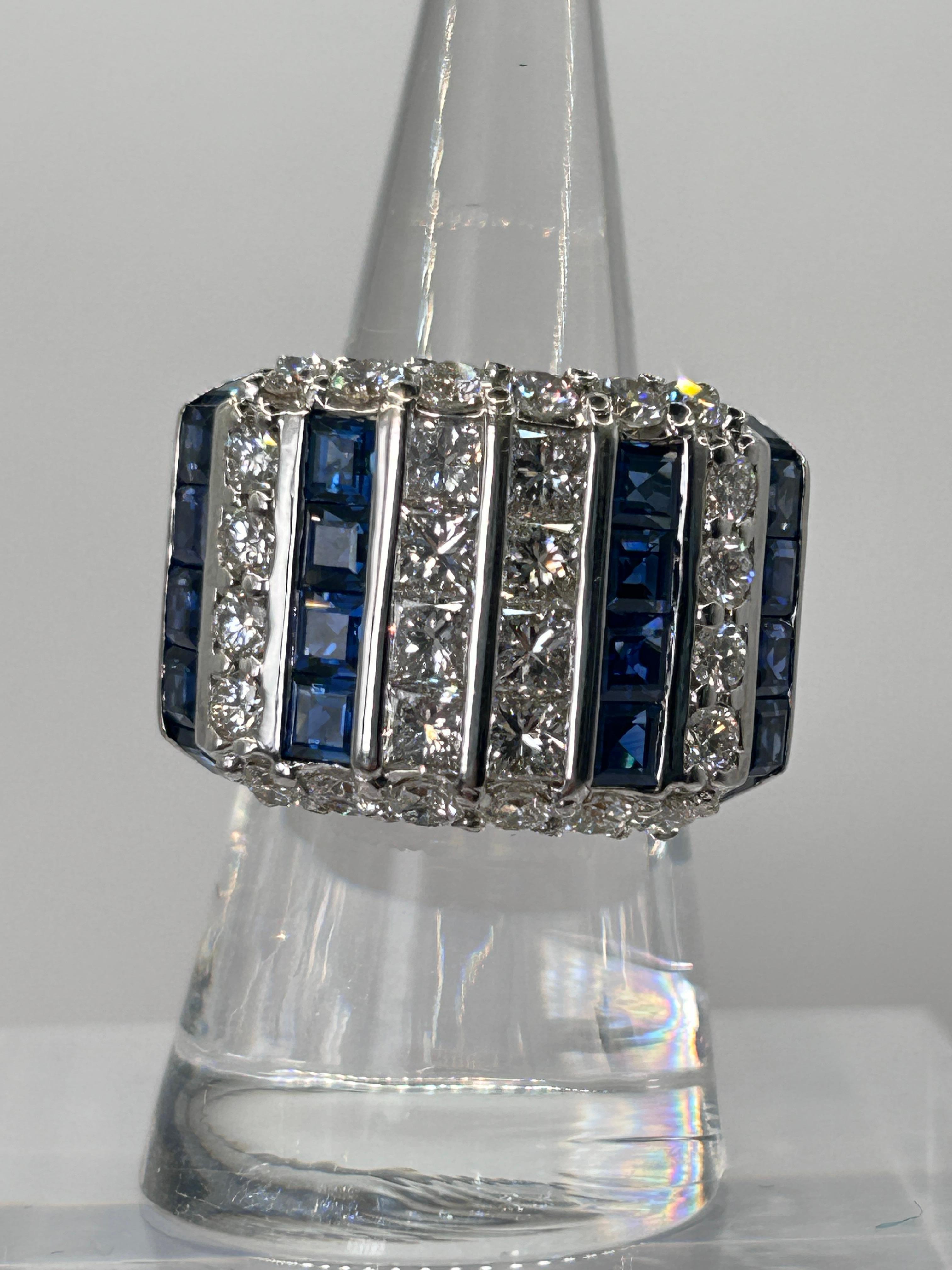 Moderne Bague saphir et diamant en or blanc 18 carats en vente