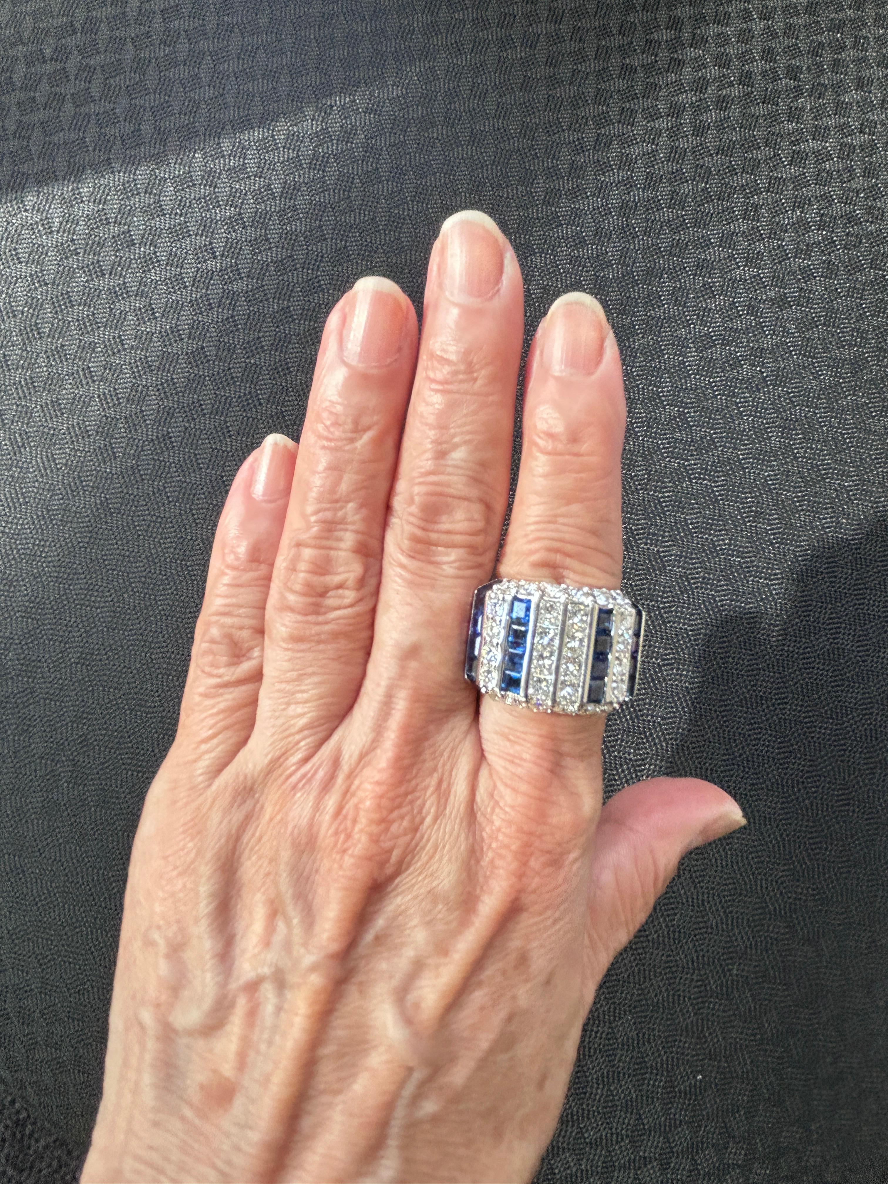 Bague saphir et diamant en or blanc 18 carats Excellent état - En vente à New York, NY