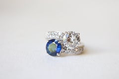 Sapphire and Diamond Ring in 18 Karat White Gold You and Me Toi et Moi