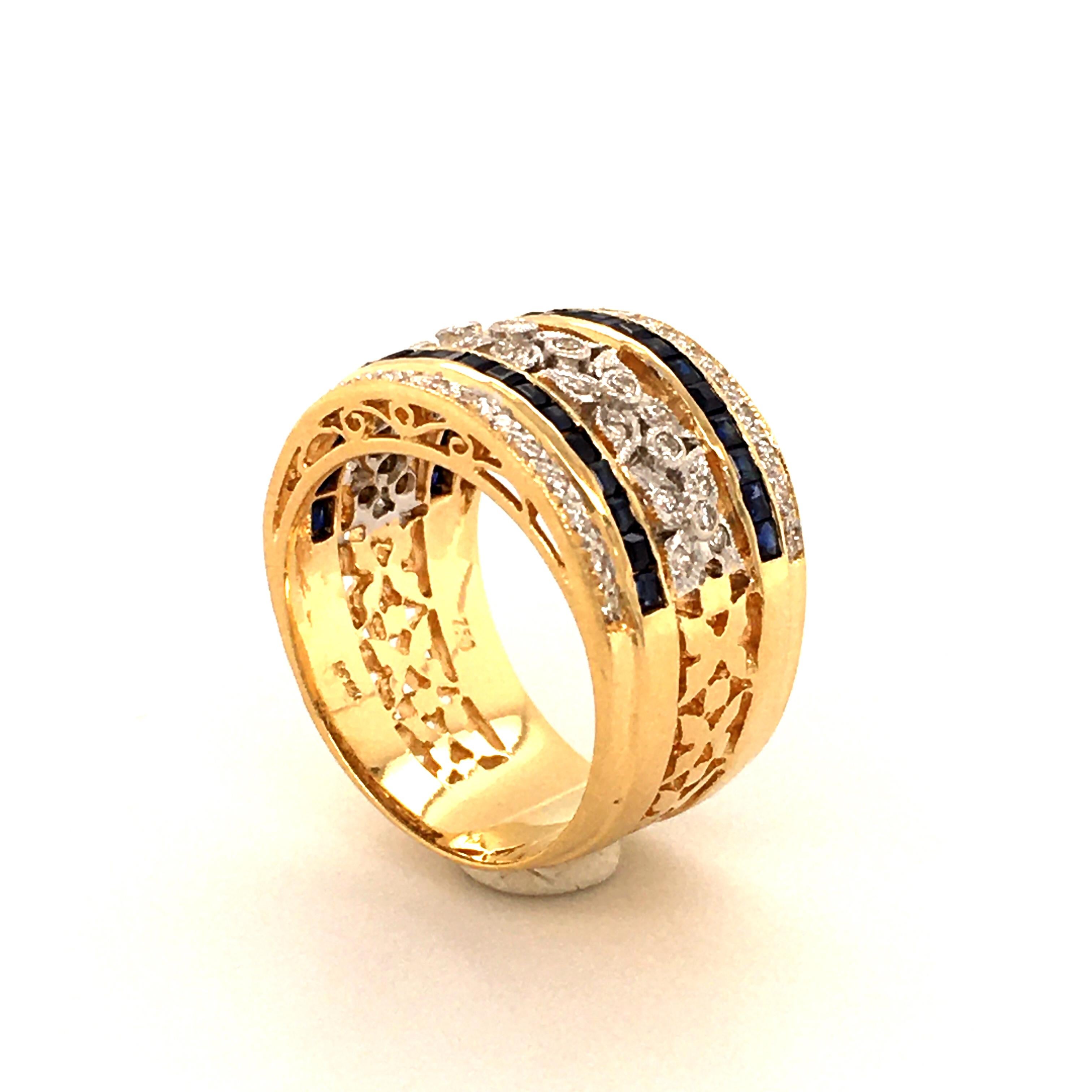 Contemporary Sapphire and Diamond Ring in 18 Karat Yellow and White Gold