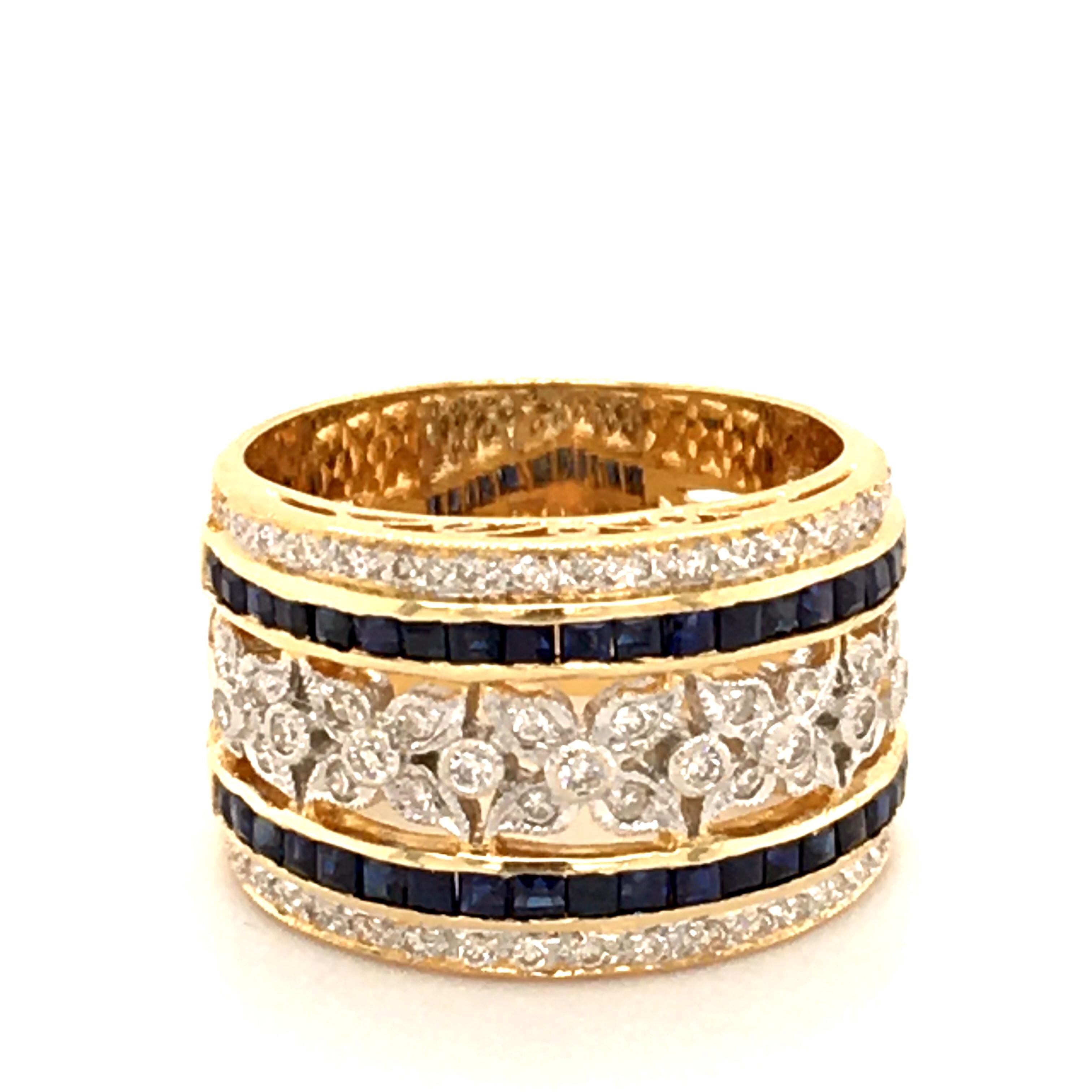 Brilliant Cut Sapphire and Diamond Ring in 18 Karat Yellow and White Gold