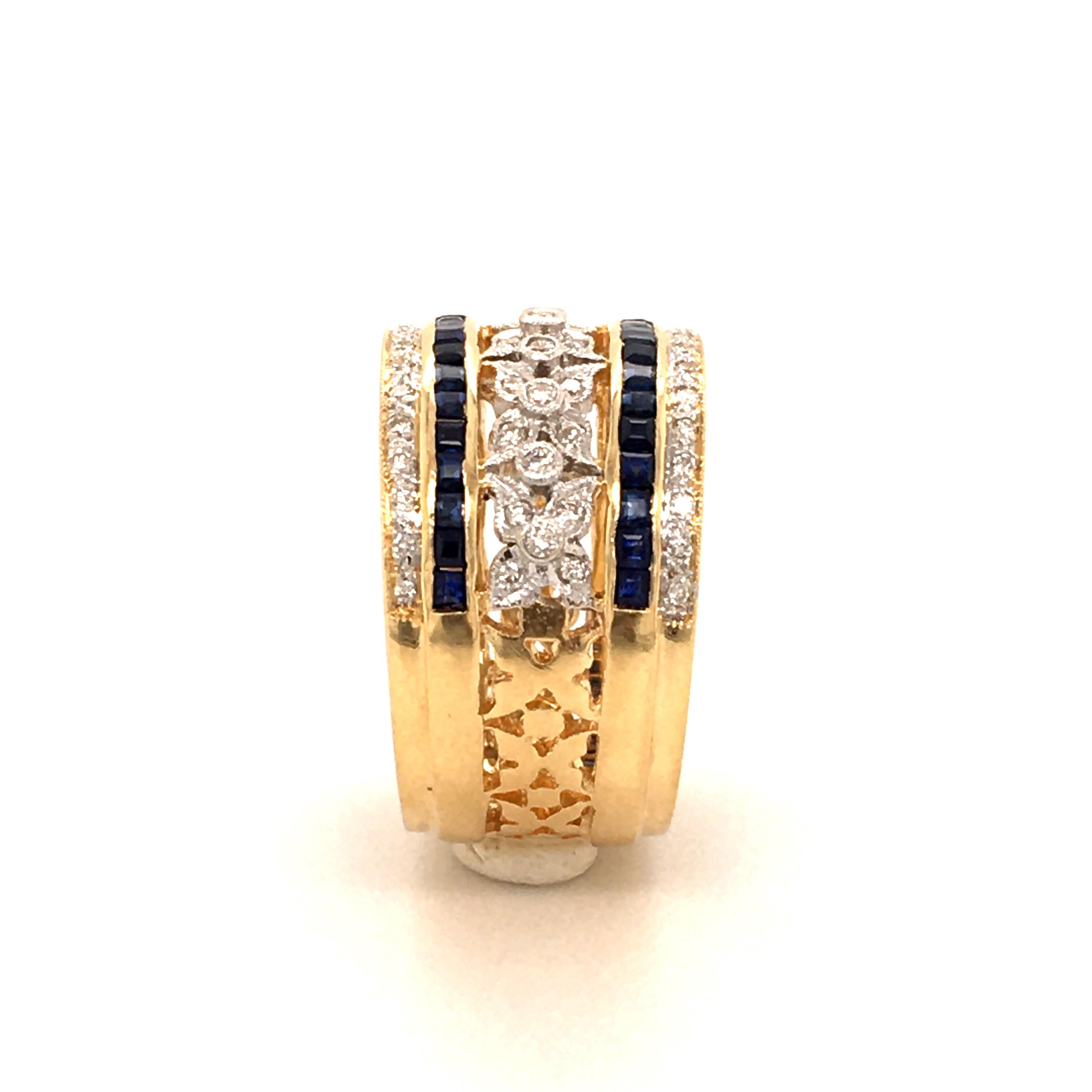 Sapphire and Diamond Ring in 18 Karat Yellow and White Gold In Good Condition In Lucerne, CH