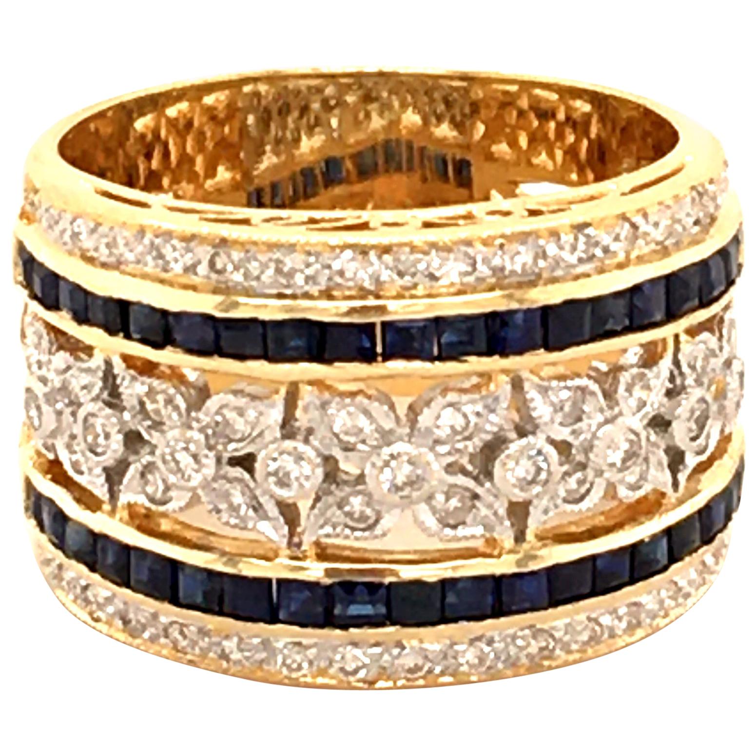 Sapphire and Diamond Ring in 18 Karat Yellow and White Gold
