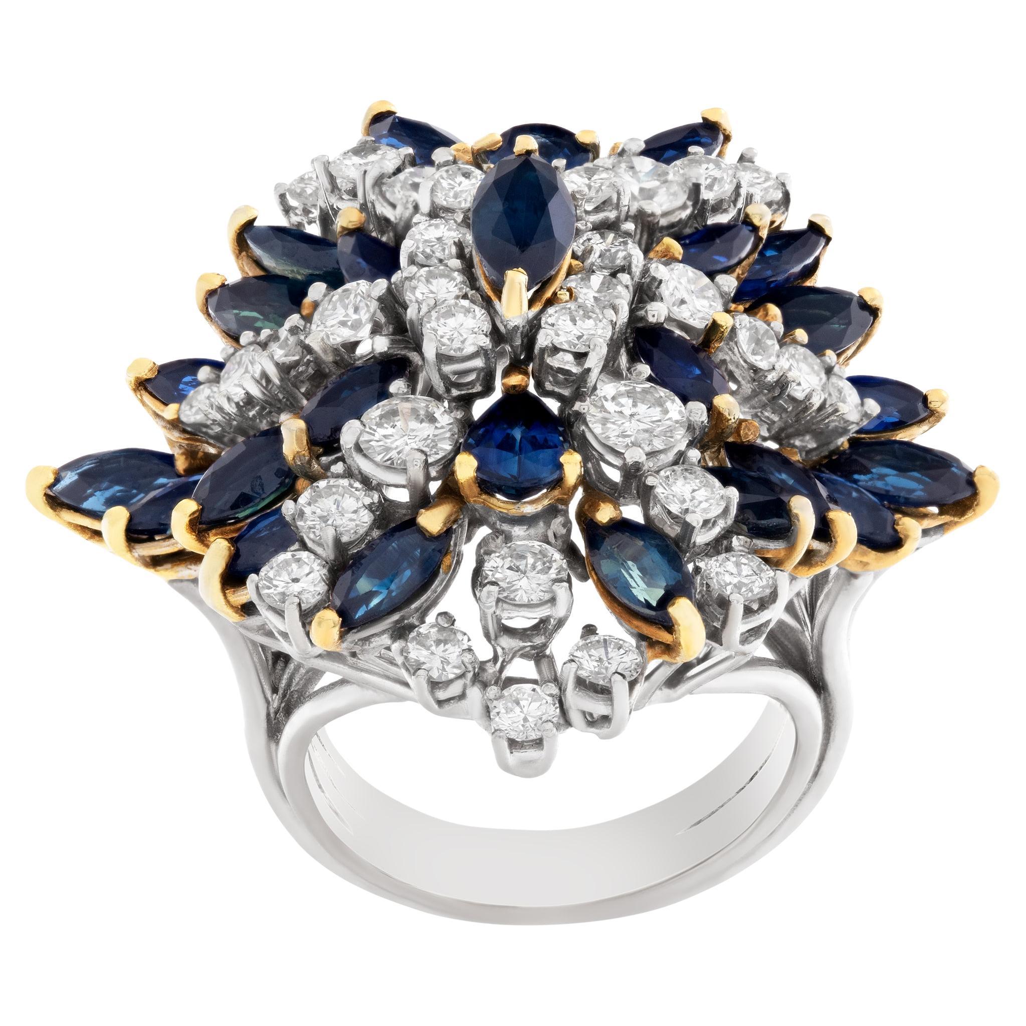 Art Deco Inspired Diamond and Sapphire Ring 18 Karat White Gold at 1stDibs