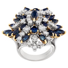 Sapphire and Diamond Ring in 18k White Gold, Art Deco Inspired