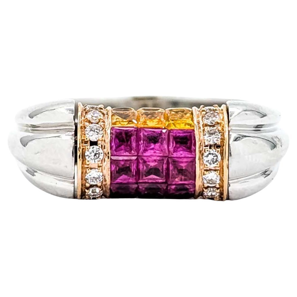 Anello con zaffiro e diamante in oro bianco 18 ct.