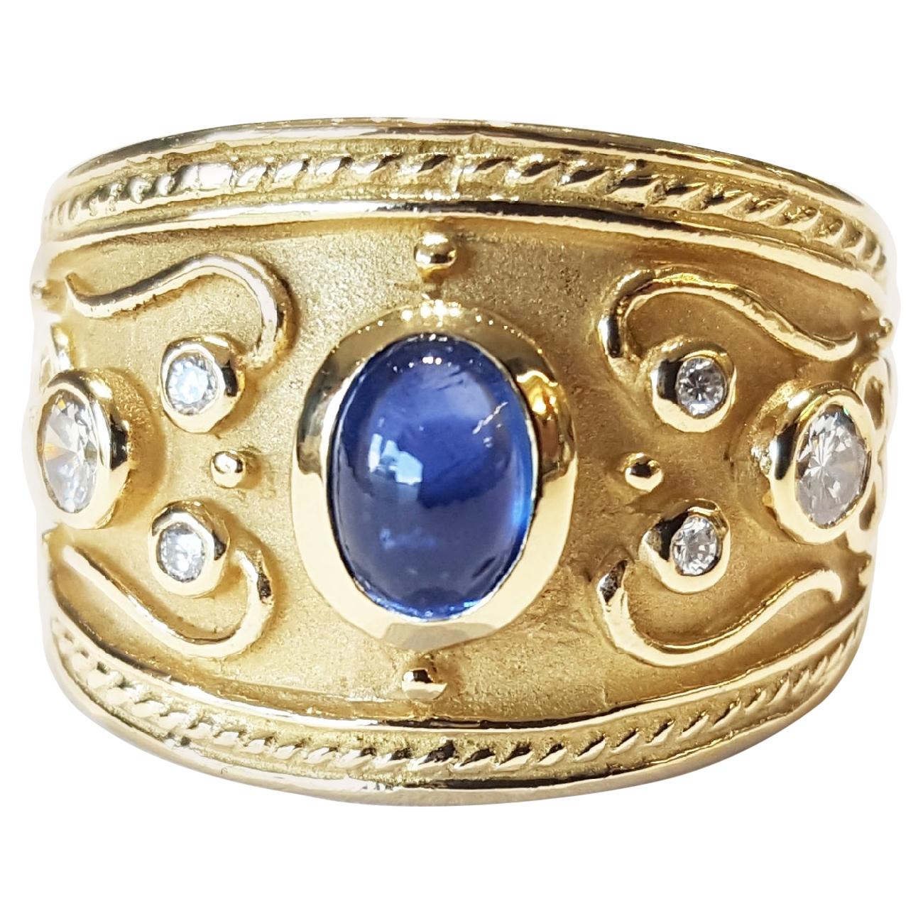 Sapphire and Diamond Ring Yellow Gold For Sale