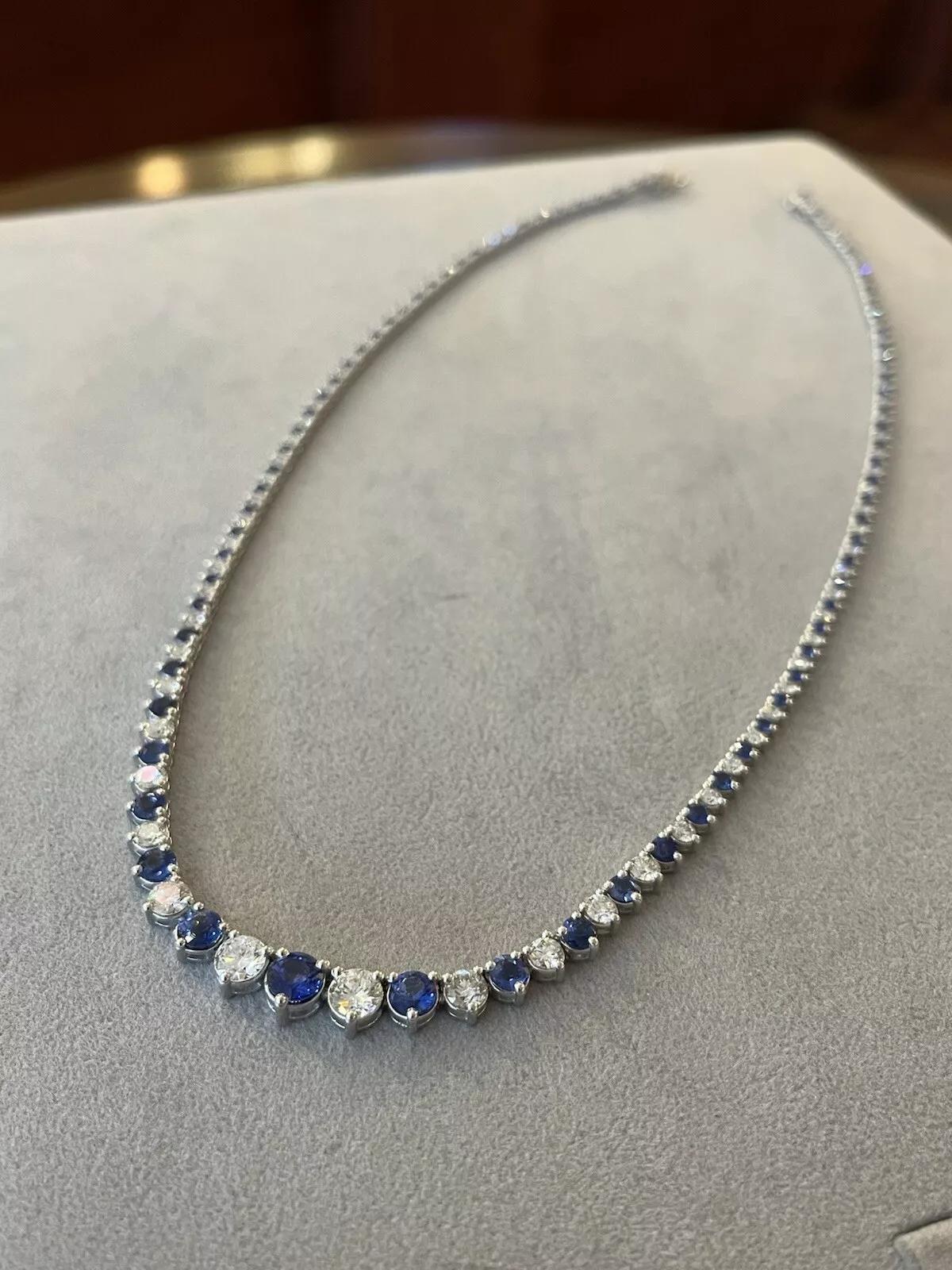 Sapphire and Diamond Riviera Tennis Necklace 17