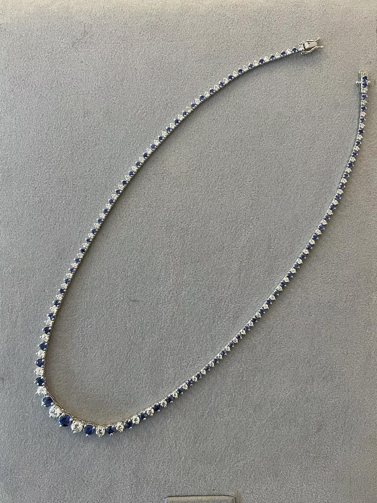 Women's Sapphire and Diamond Riviera Tennis Necklace 17
