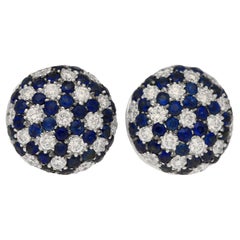 Sapphire and Diamond Round Stud Earrings in 18 Karat White Gold